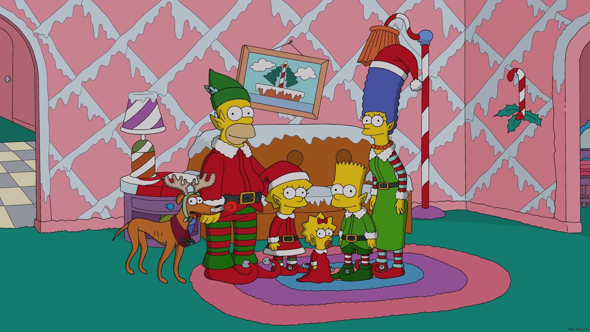 The Simpsons family in Christmas outfits HD Wallpaper