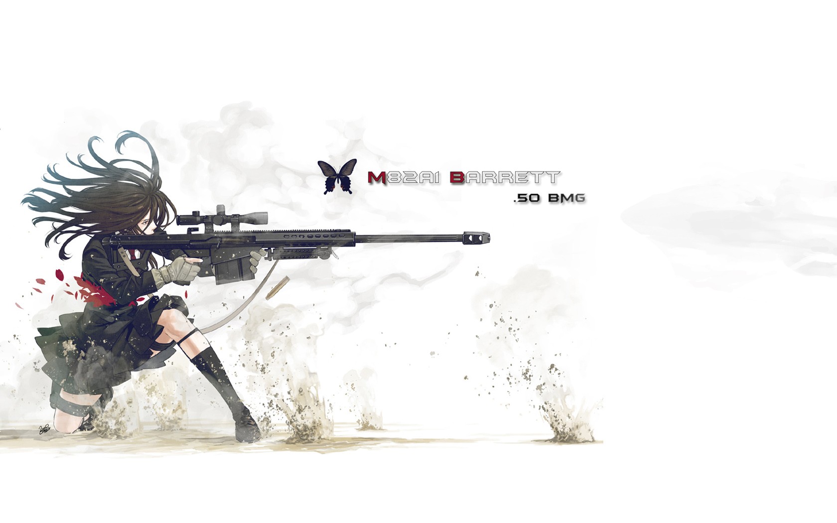 Anime girl with M82A1 Barrett .50 BMG rifle HD Wallpaper
