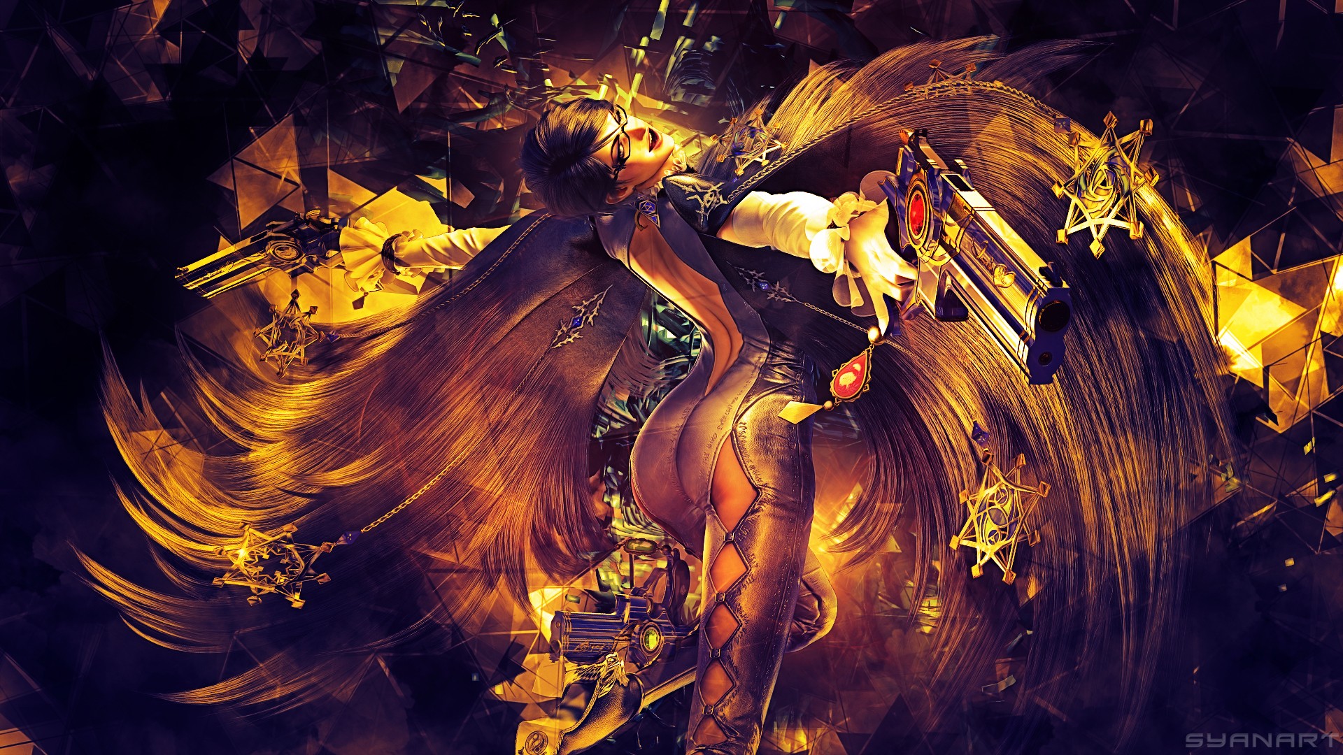 Bayonetta from Bayonetta 2 with guns HD Wallpaper