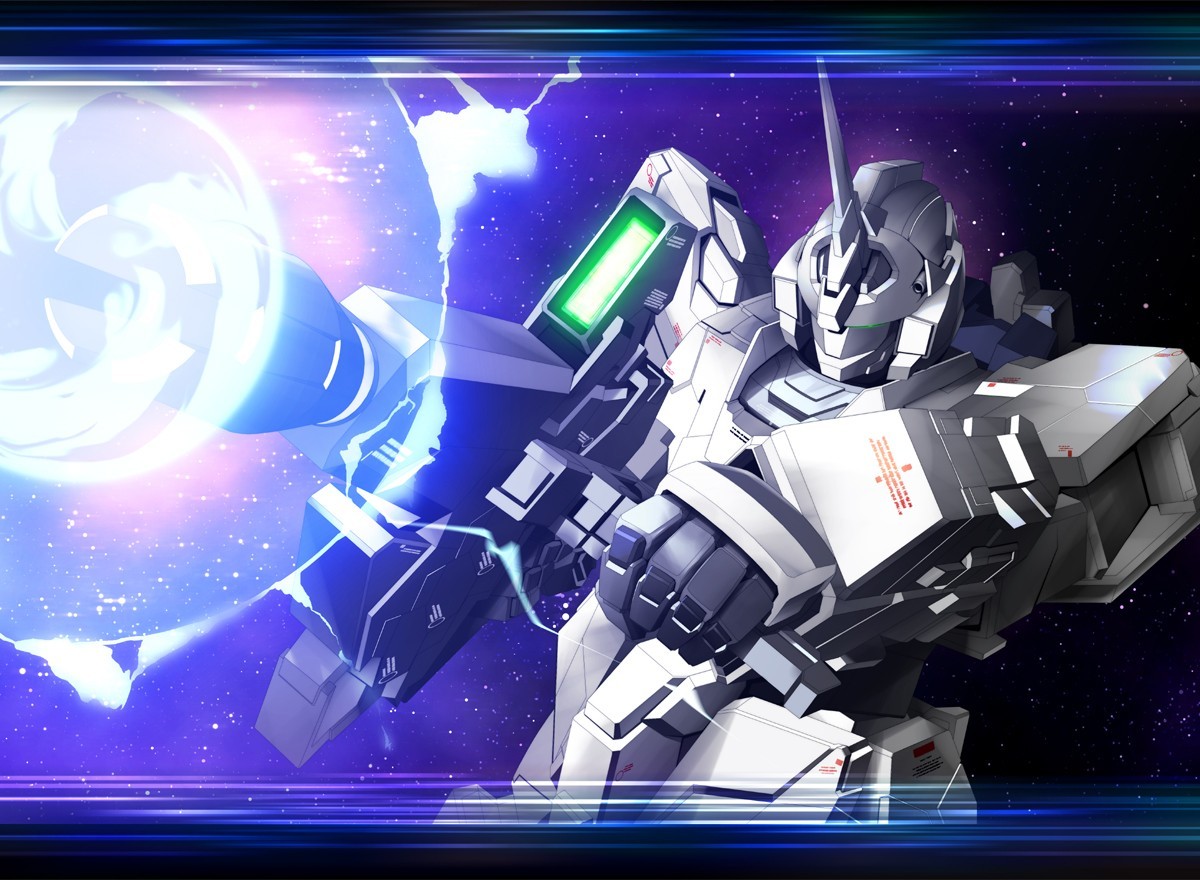 Unicorn Gundam firing beam magnum in space HD Wallpaper