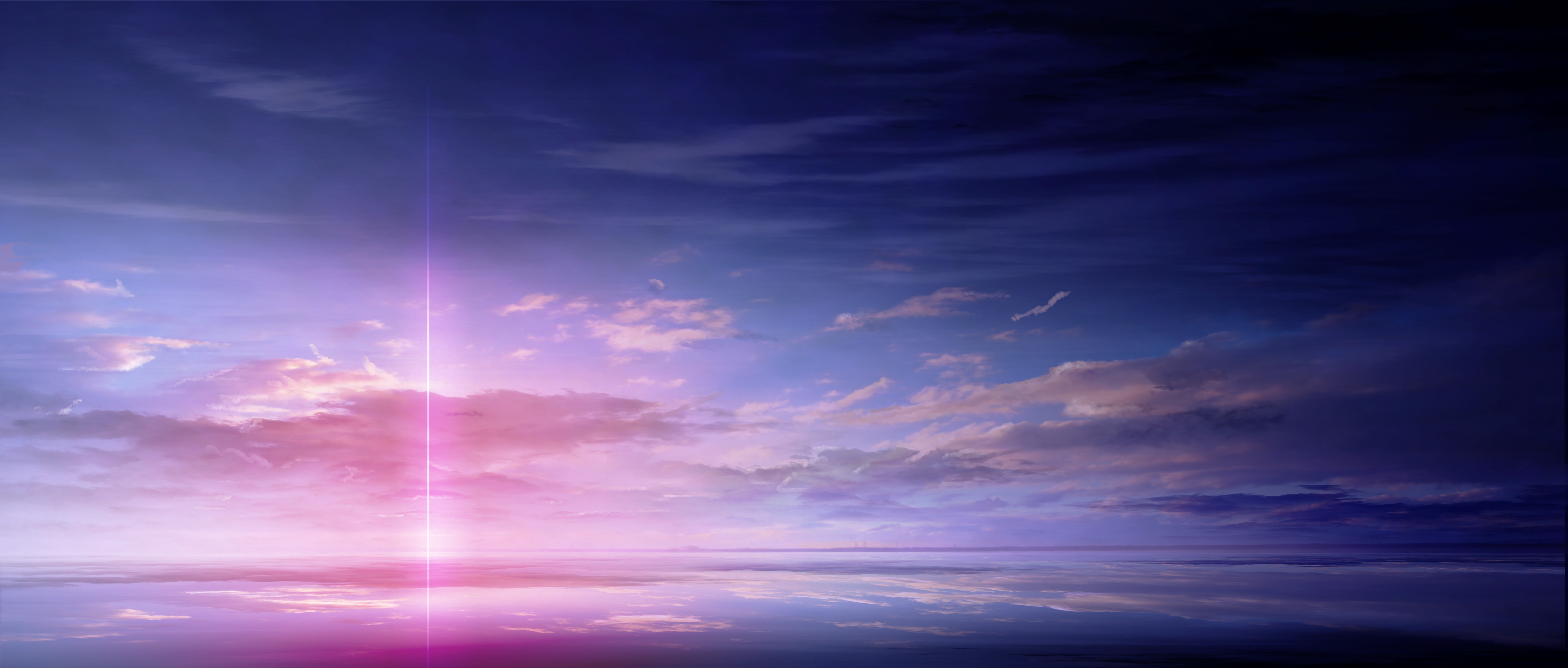 Digital artwork of a surreal sunset over the sea HD Wallpaper