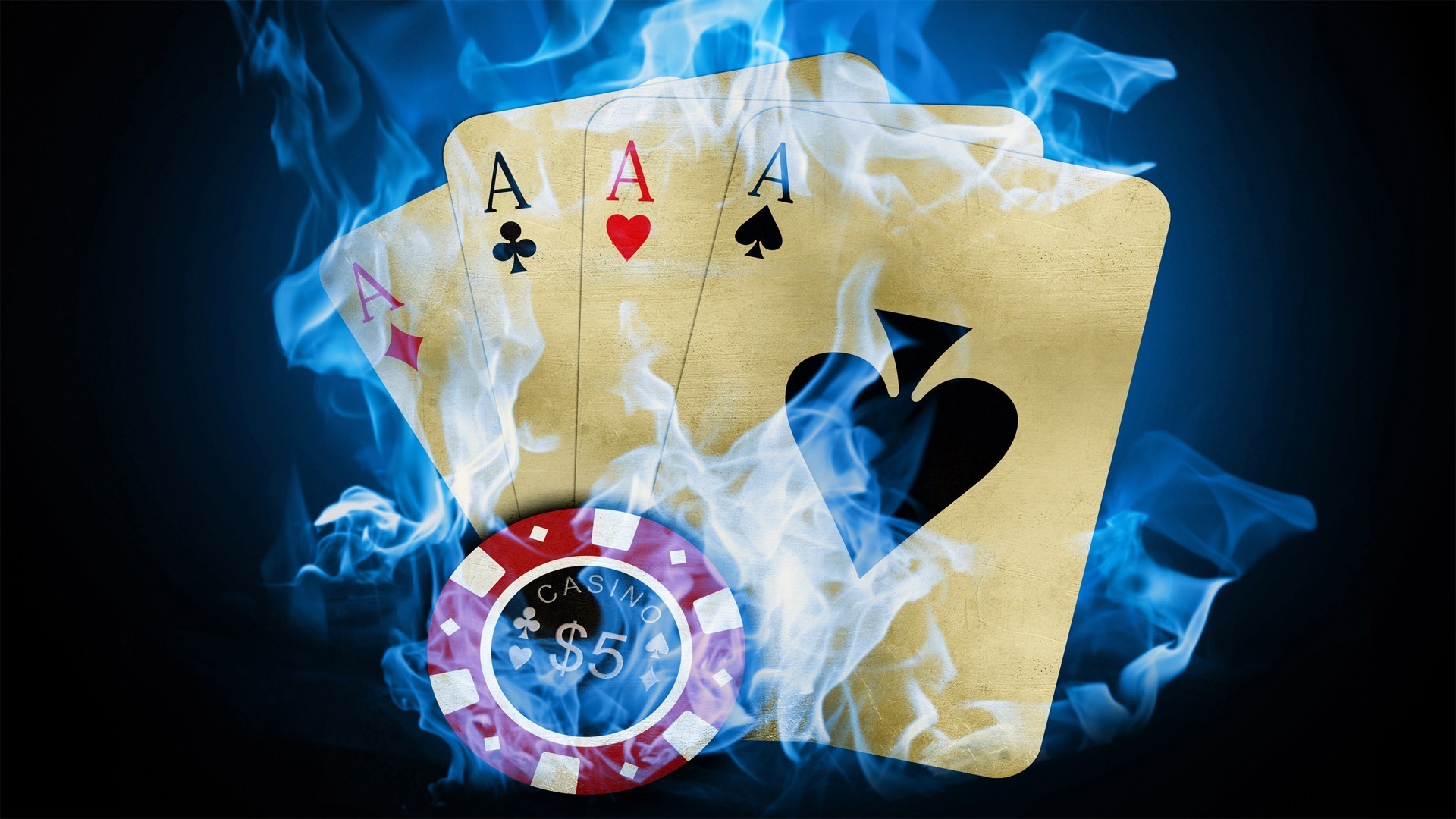Four Aces and Casino Chip on Fire HD Wallpaper