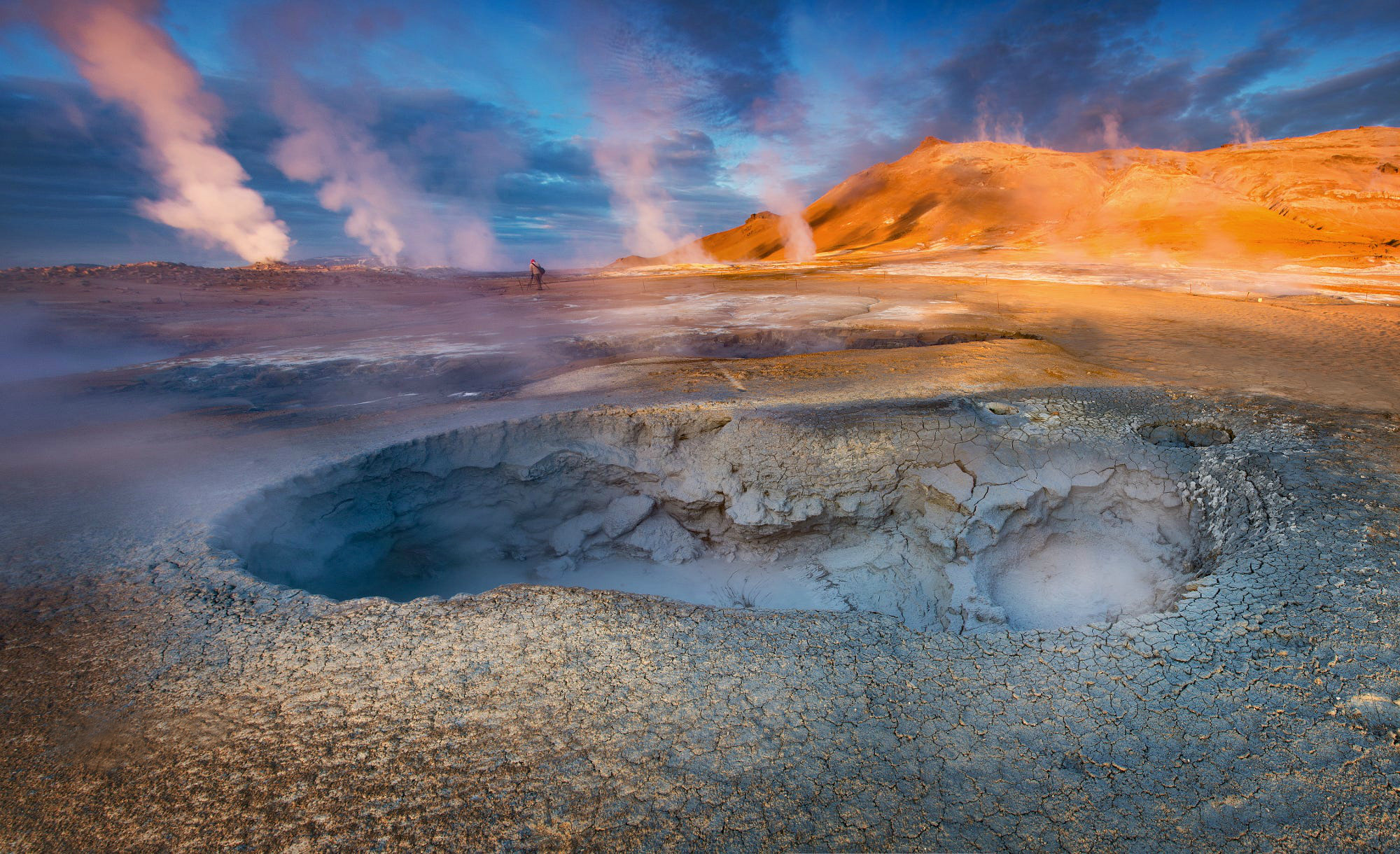 Geothermal area in Iceland with steam vents HD Wallpaper