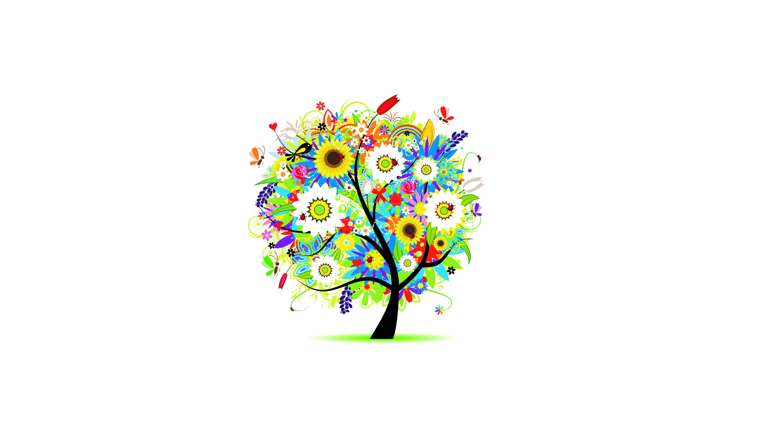Colorful tree with flowers and butterflies HD Wallpaper