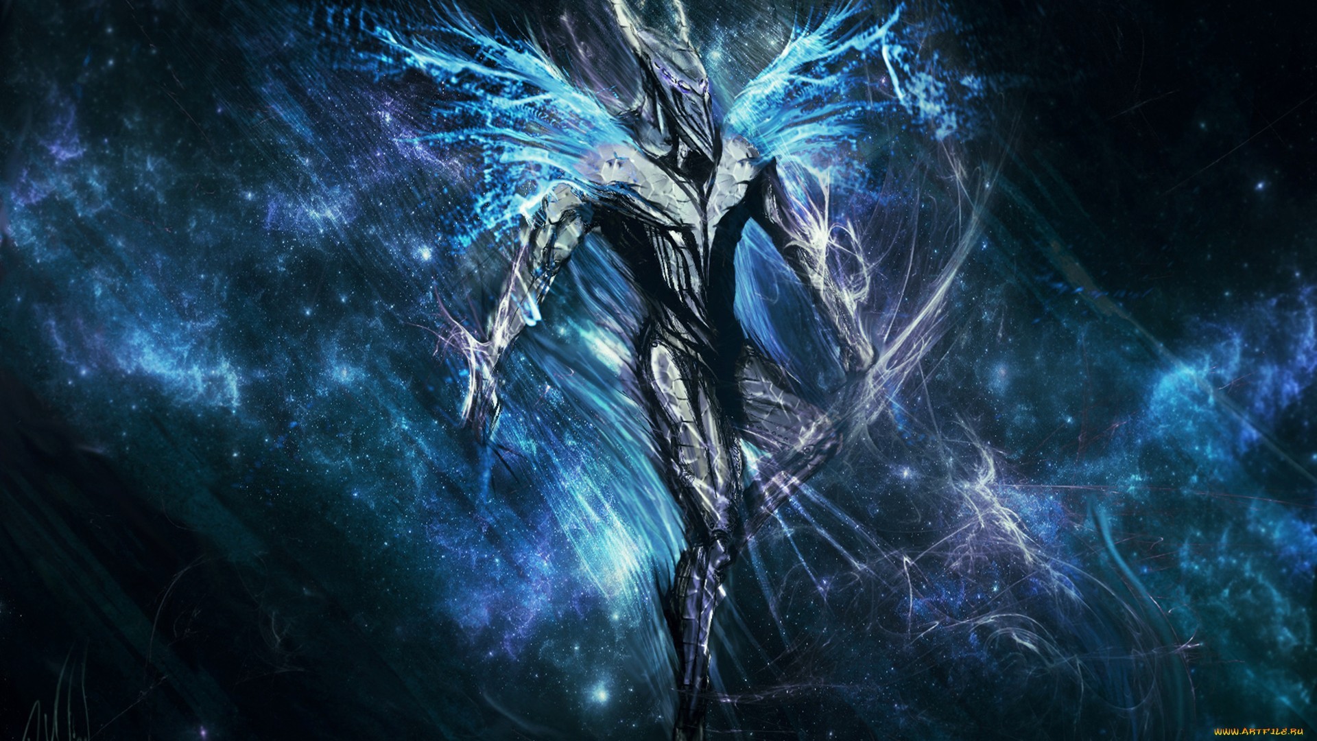 Fantasy knight artwork in a galaxy HD Wallpaper