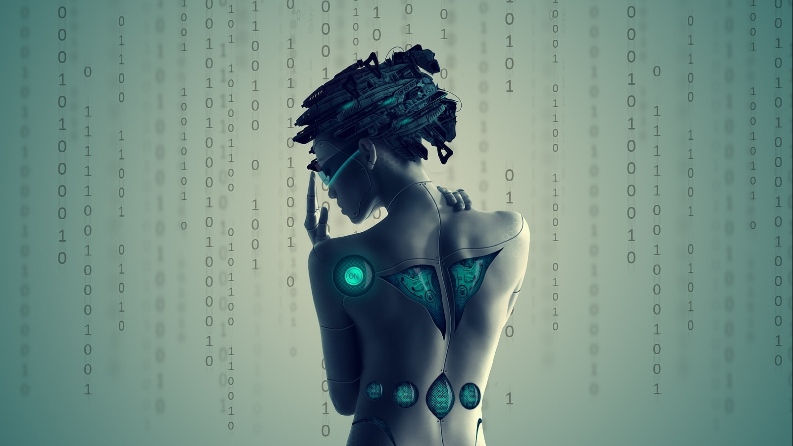 Cyborg woman with binary code background HD Wallpaper
