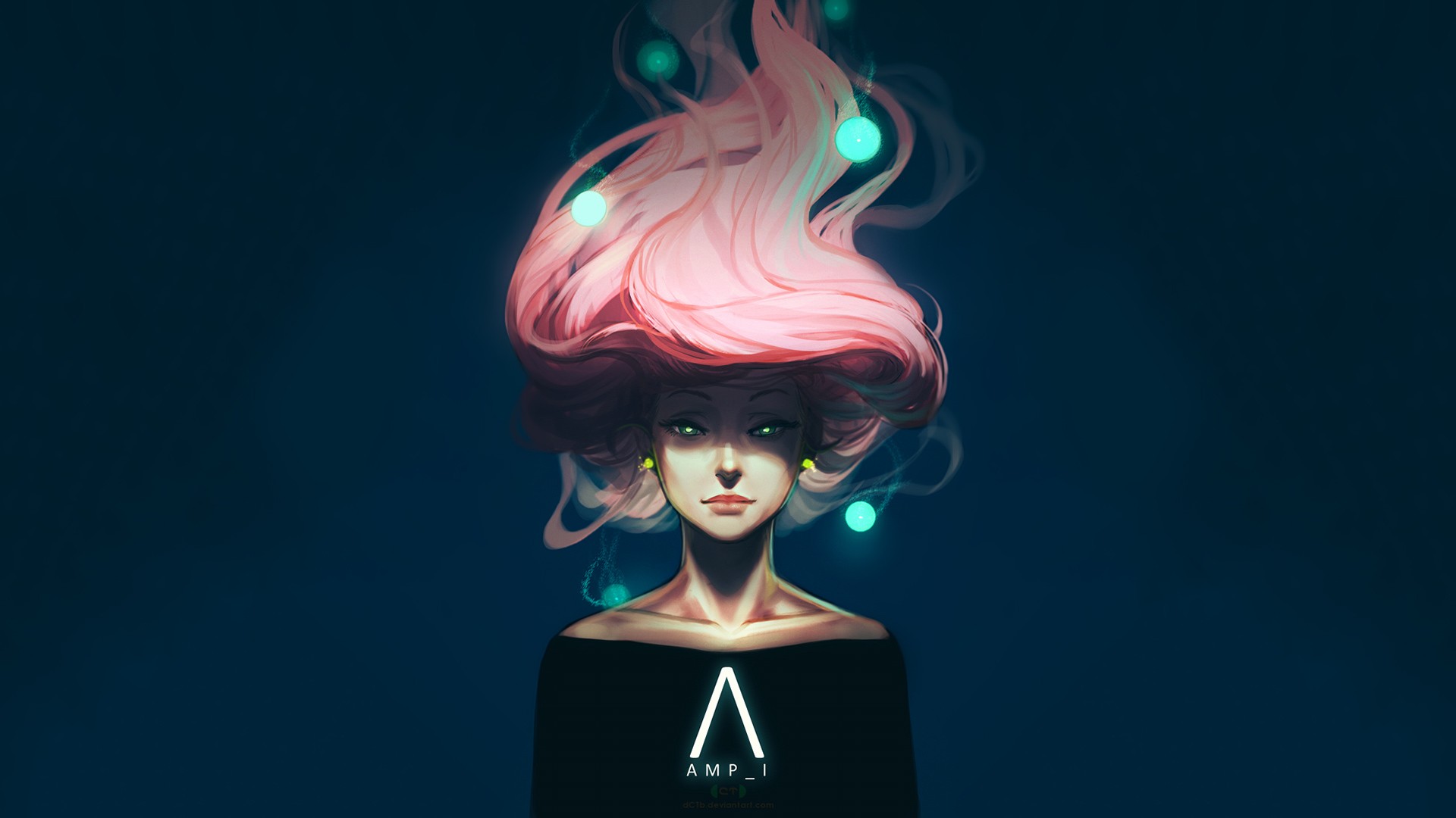 Woman with pink hair and glowing orbs HD Wallpaper