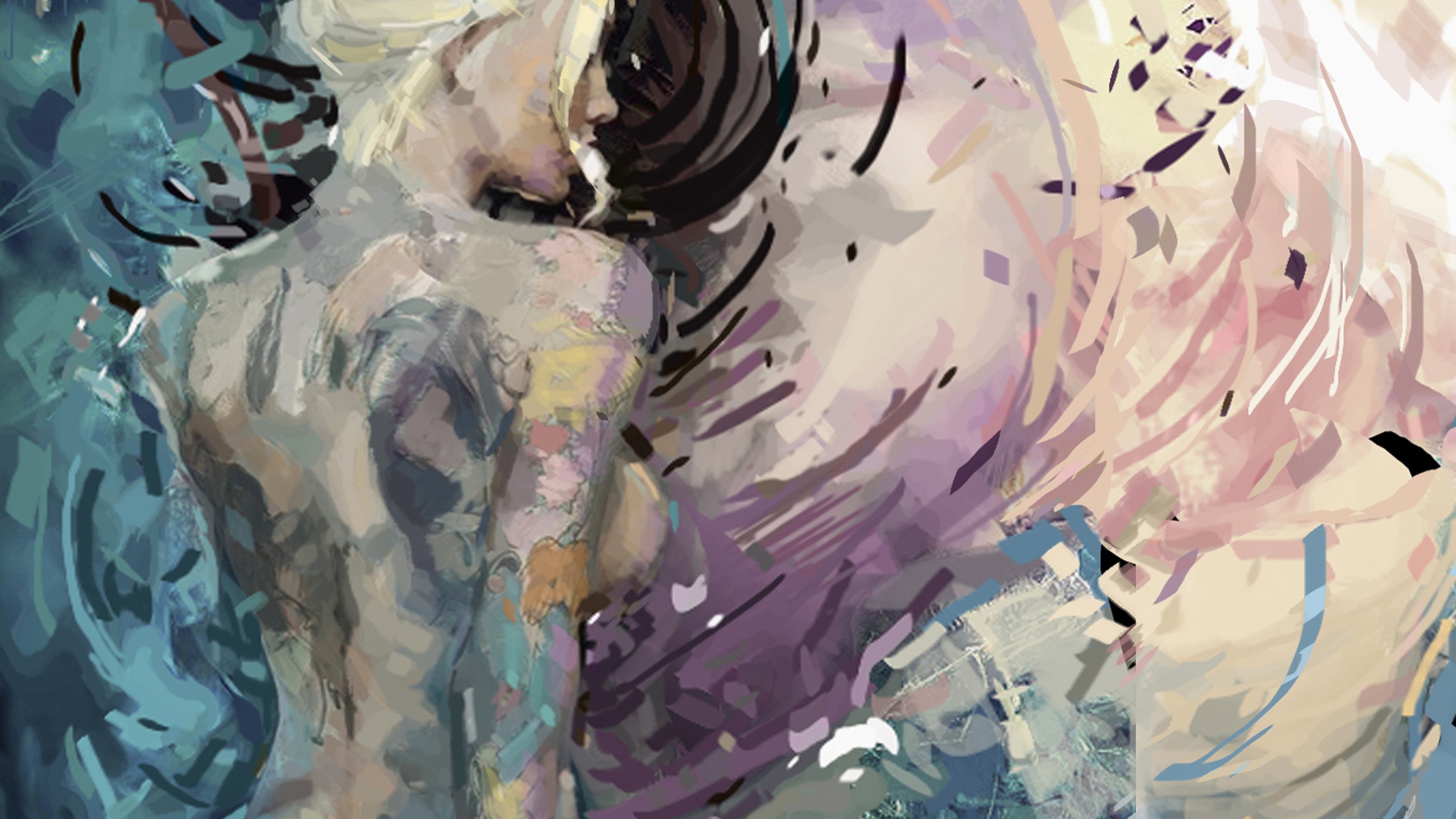 Two figures embracing, abstract painting HD Wallpaper