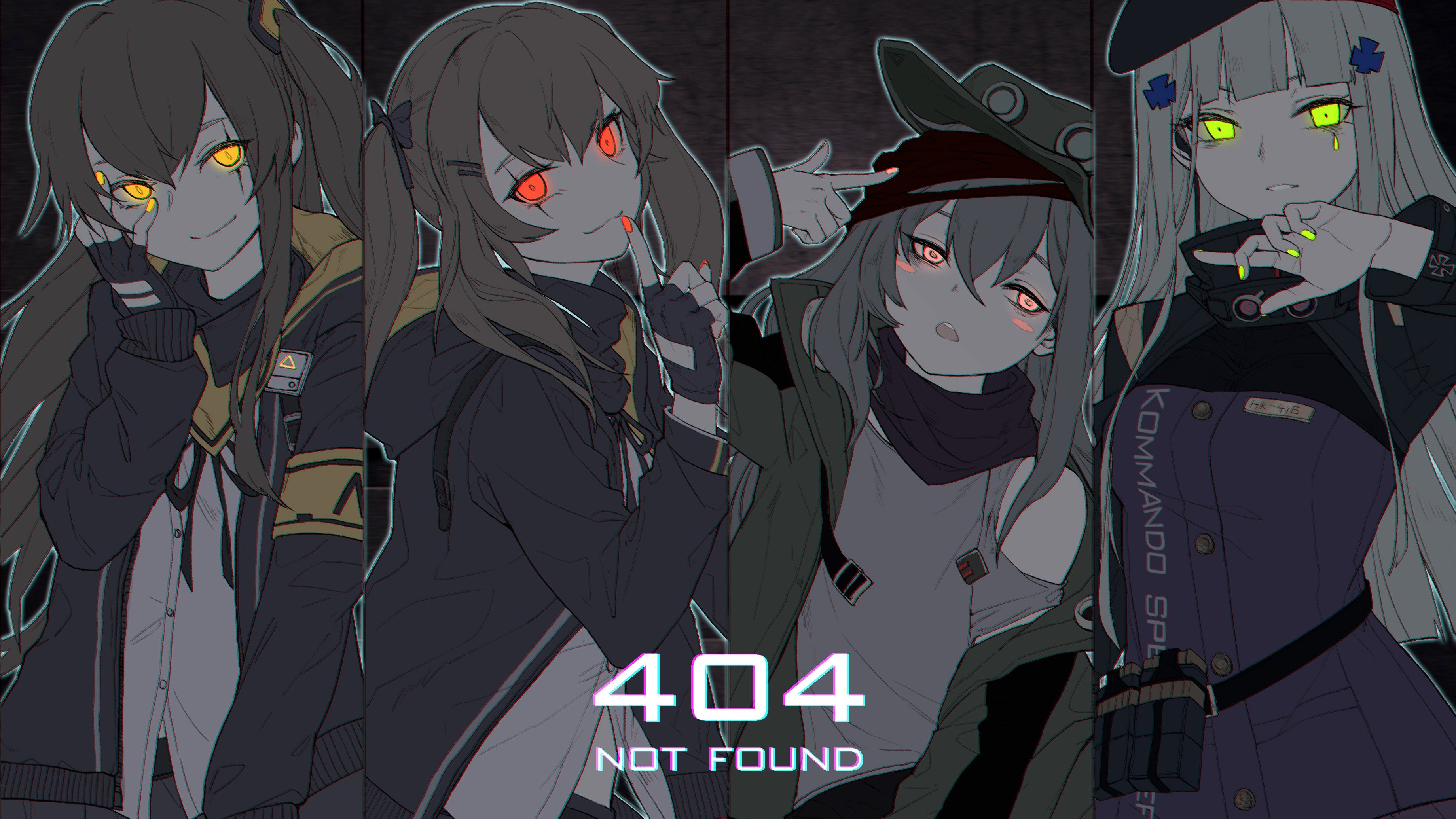 Anime girls with glowing eyes and "404 Not Found" HD Wallpaper