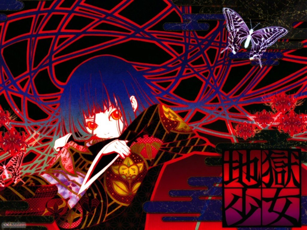 Jigoku Shoujo Anime Girl with Butterflies HD Wallpaper
