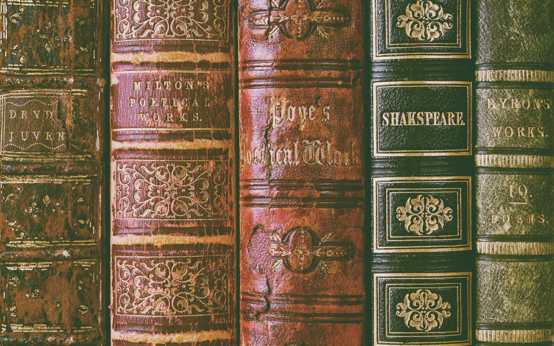 Collection of antique books with gold lettering HD Wallpaper
