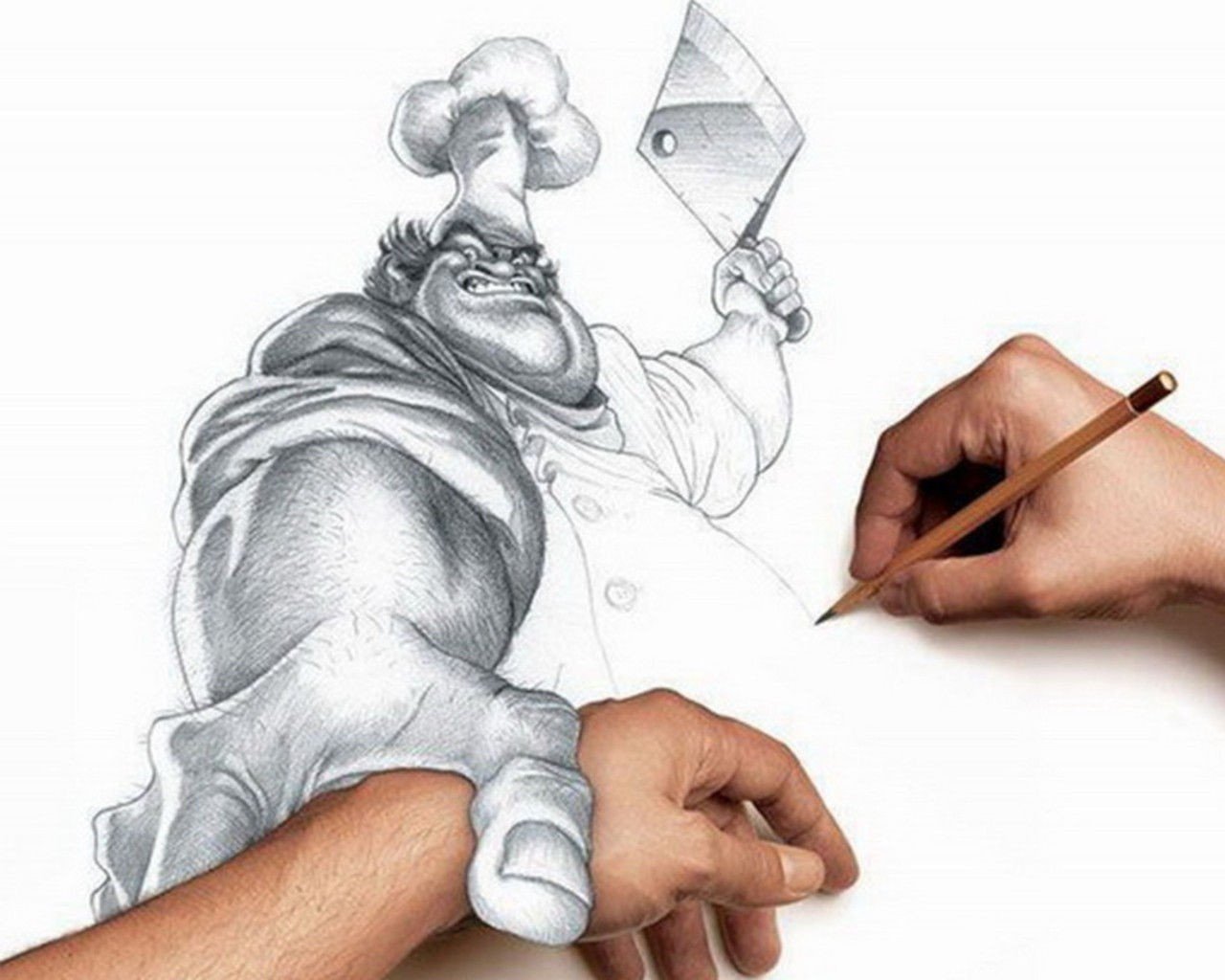 Chef drawing with cleaver and pencil HD Wallpaper