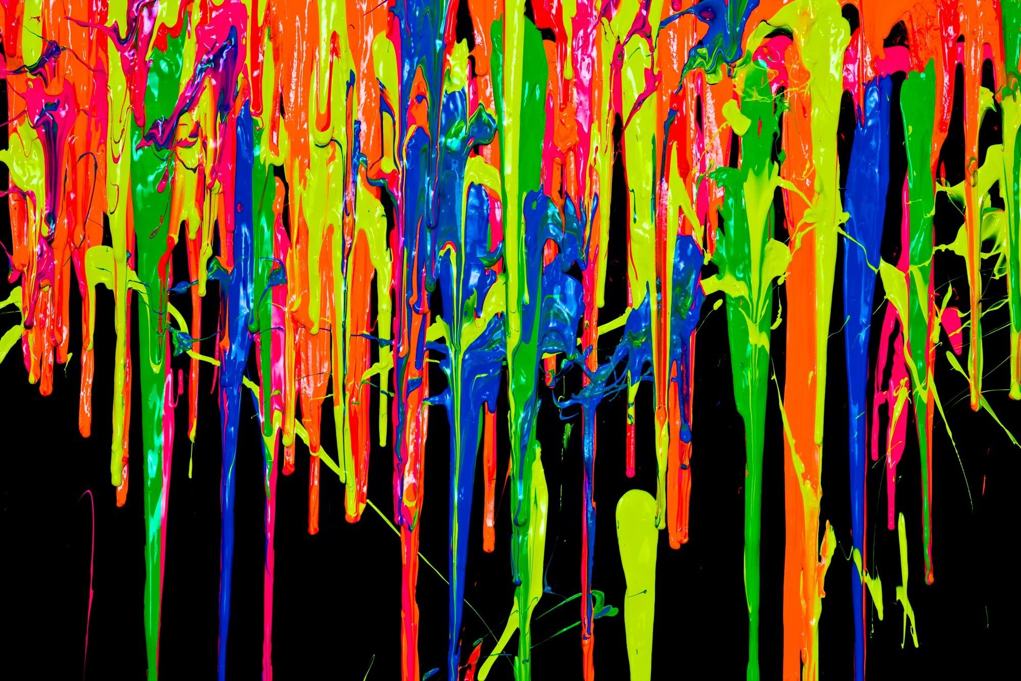 Colorful paint drips on black background HD Wallpaper