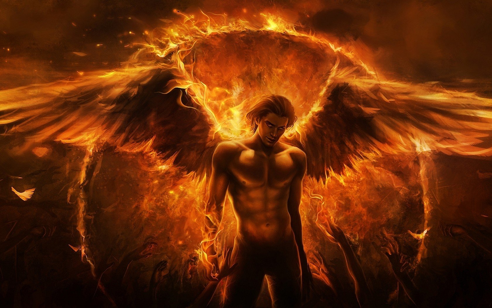 Angel with fiery wings HD Wallpaper