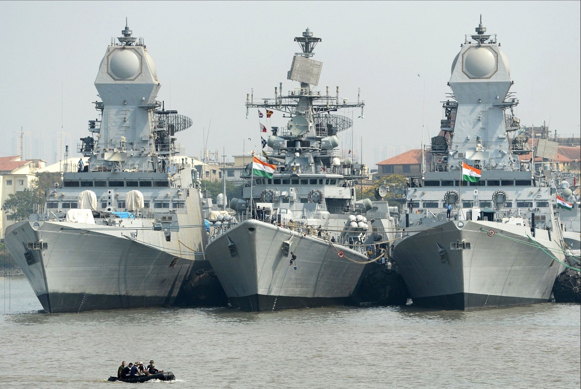 Kolkata-class guided-missile destroyers docked at port HD Wallpaper