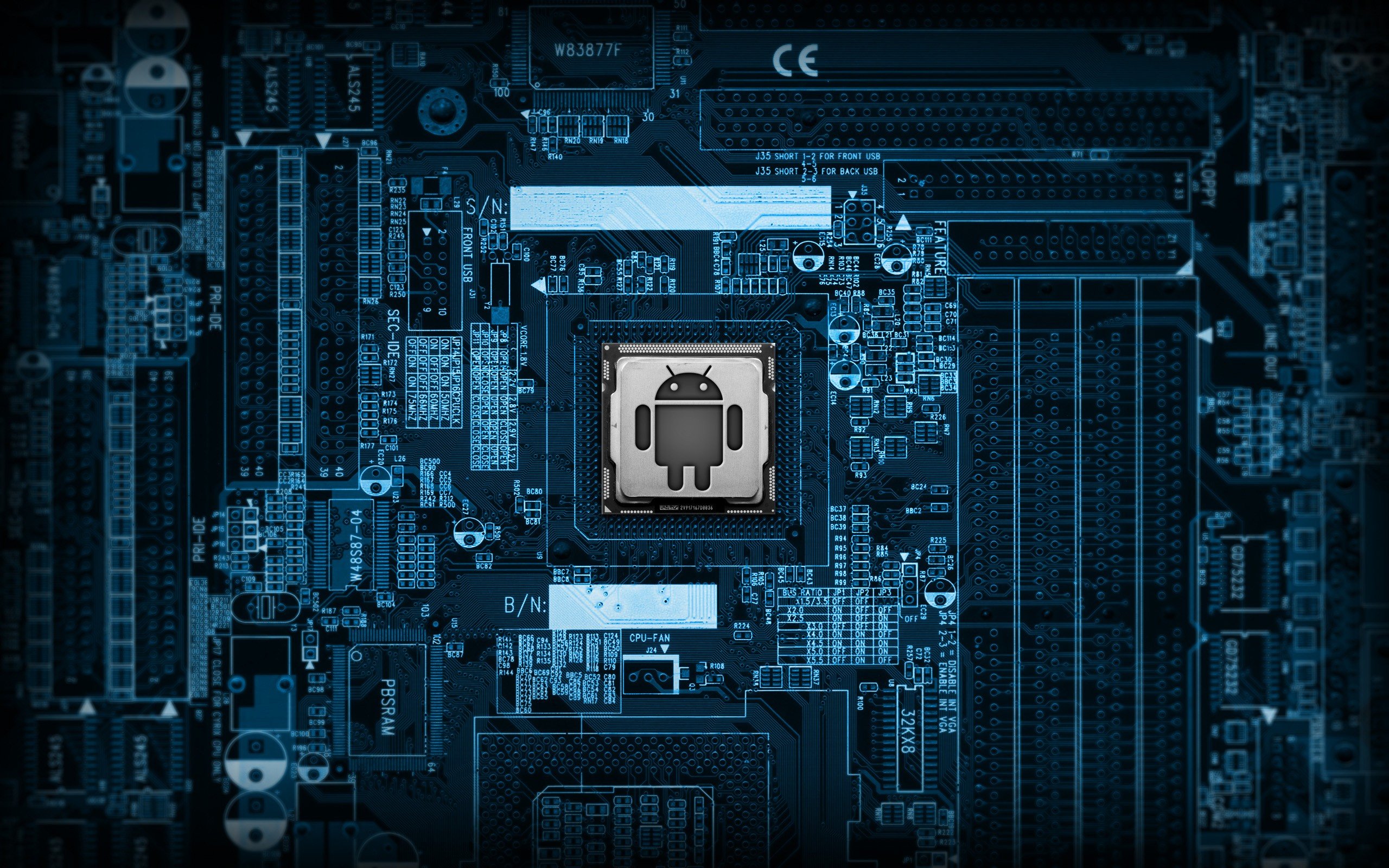 Android logo on a computer motherboard HD Wallpaper