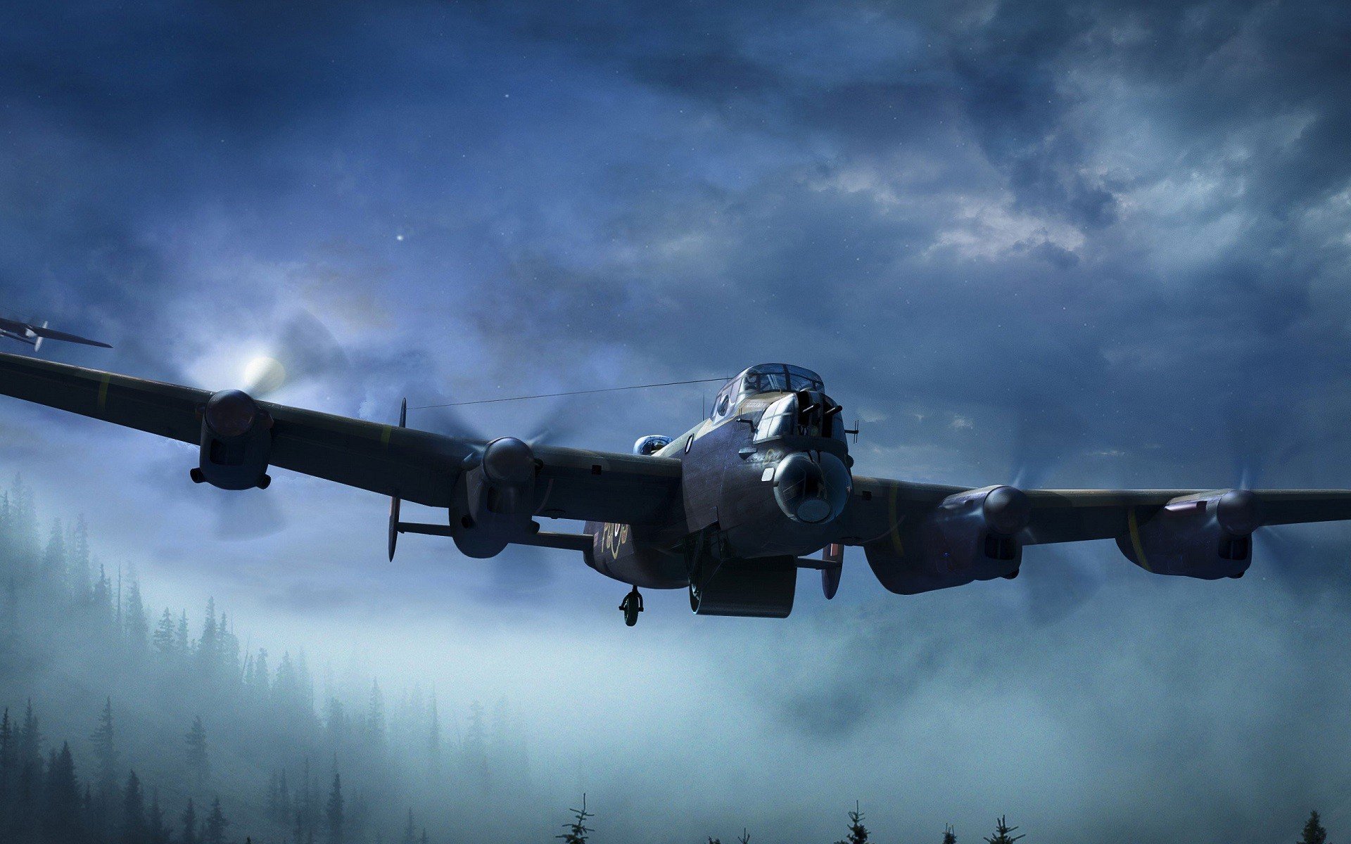 Avro Lancaster bomber flying over a forest HD Wallpaper