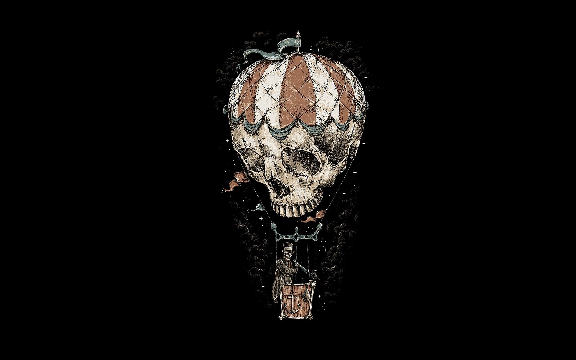 Skull hot air balloon with skeleton pilot HD Wallpaper