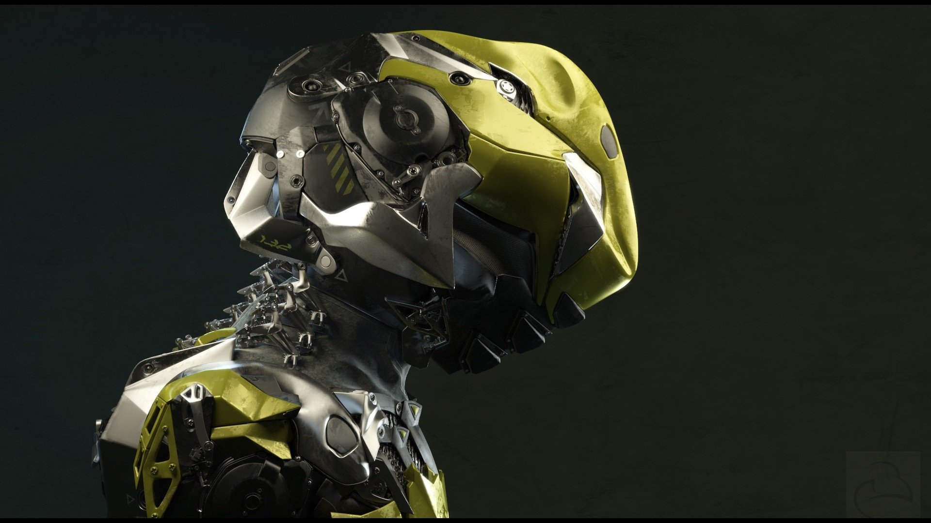 Sci-fi cyborg head and shoulders, detailed mechanical parts HD Wallpaper