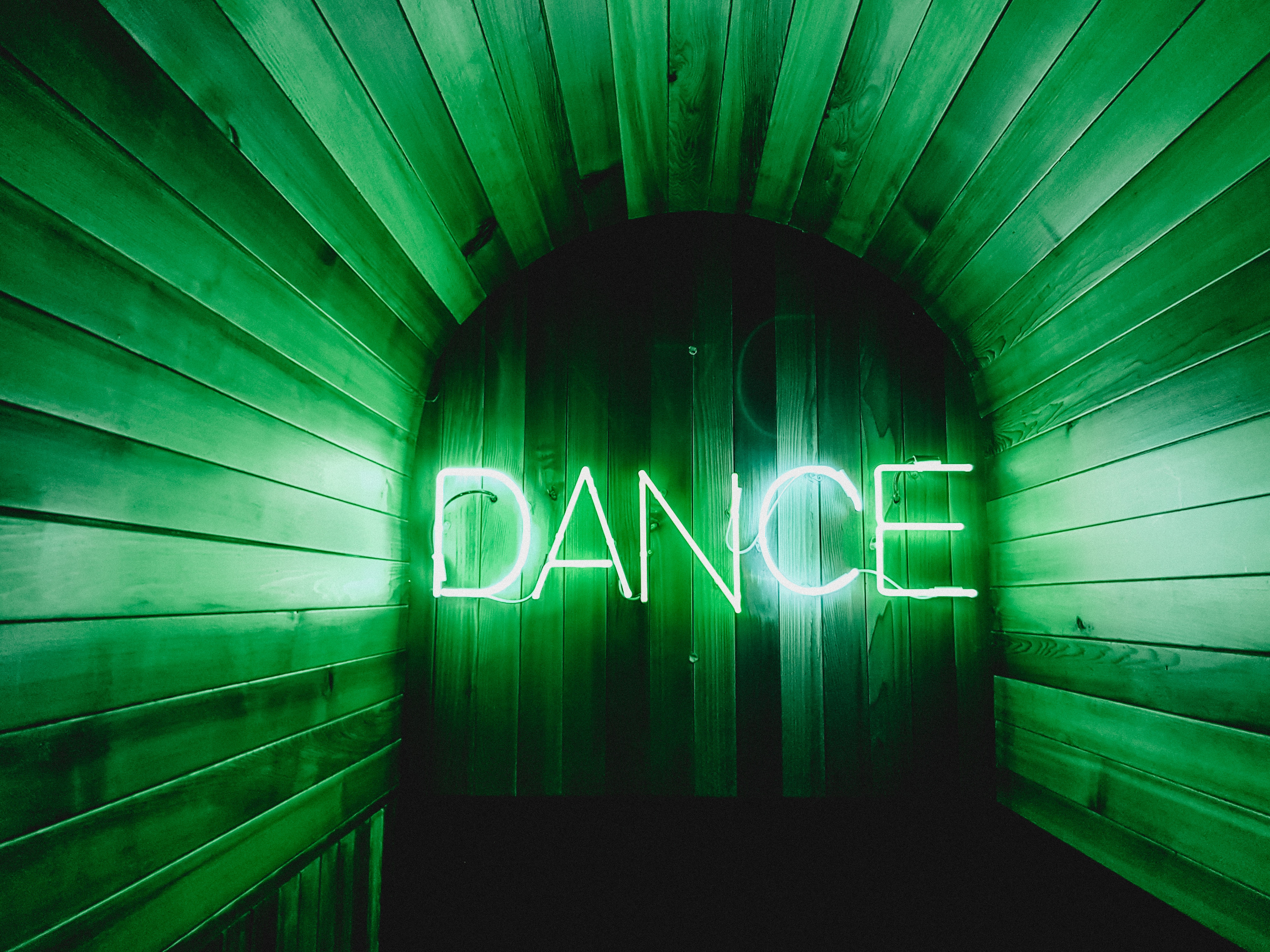 Green Neon Dance Sign on Wooden Wall HD Wallpaper