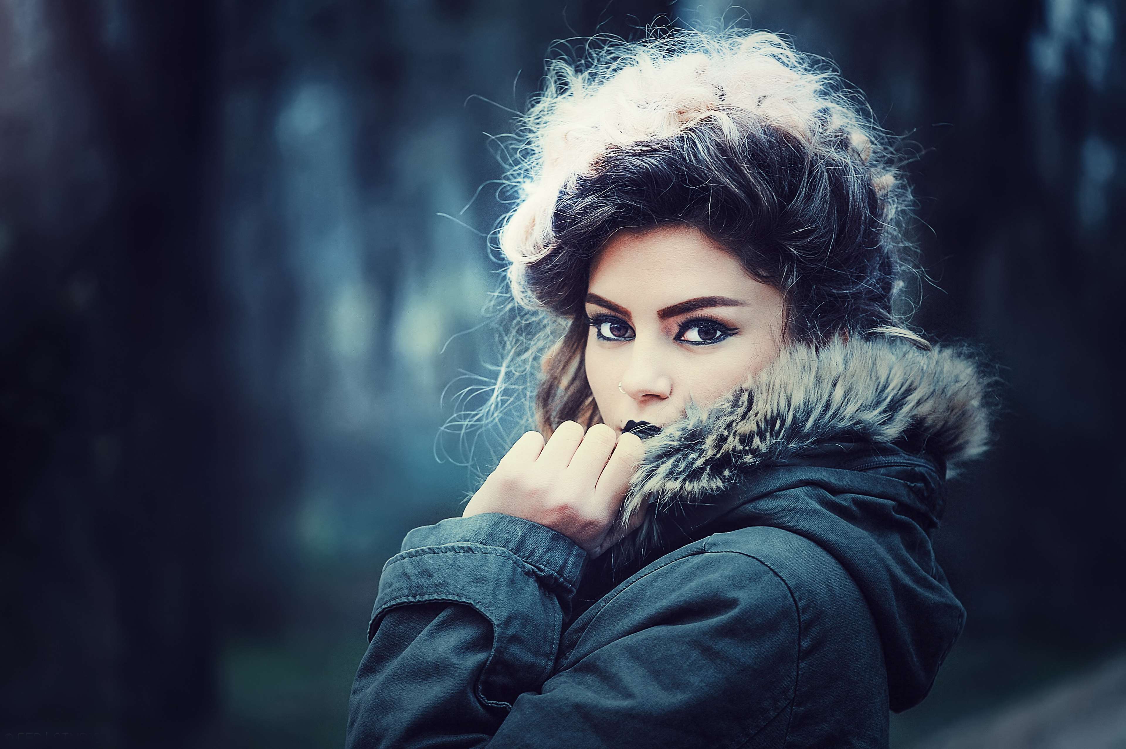 Woman in Fur-Lined Jacket and Makeup HD Wallpaper