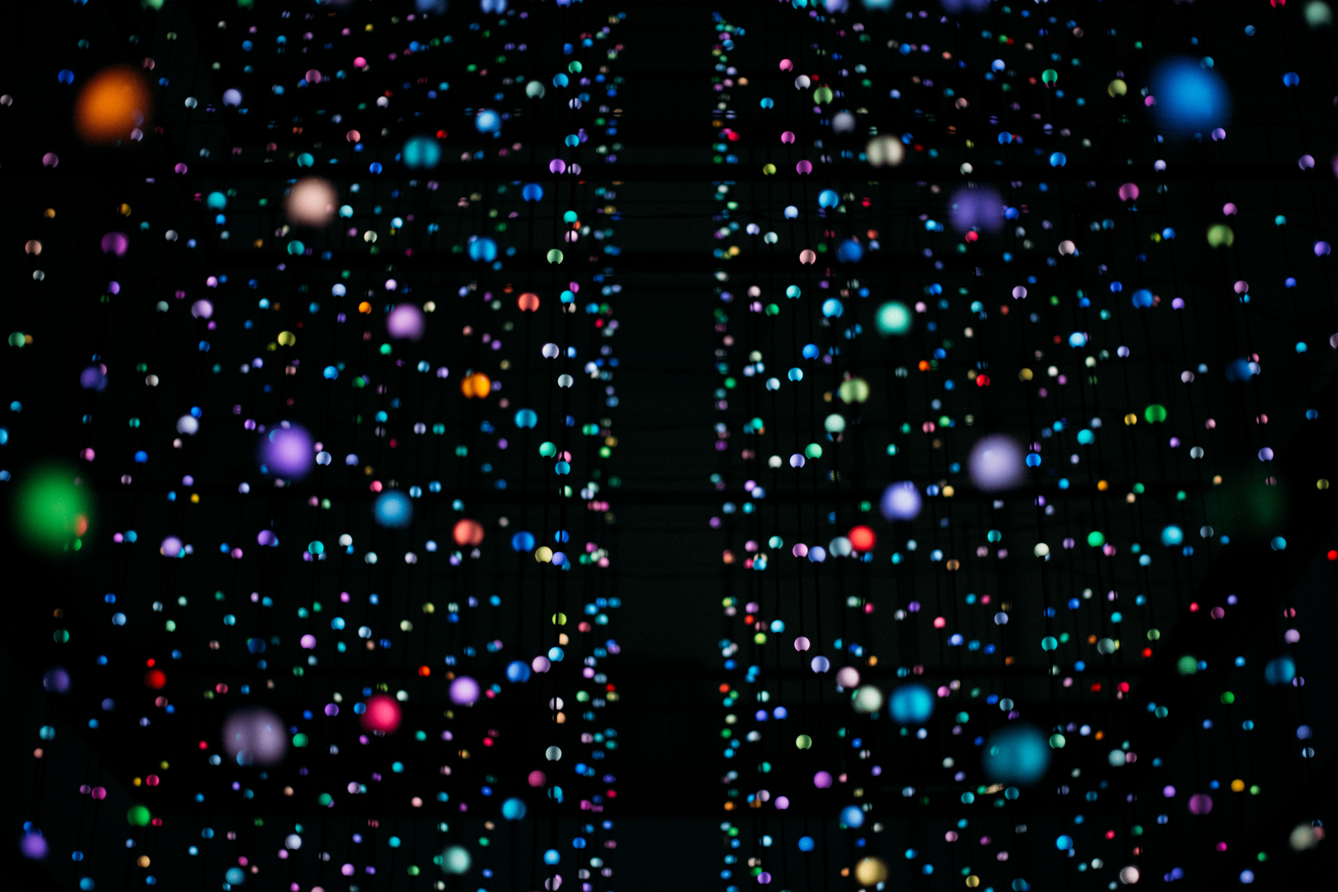 Abstract art installation with colorful bokeh lights HD Wallpaper