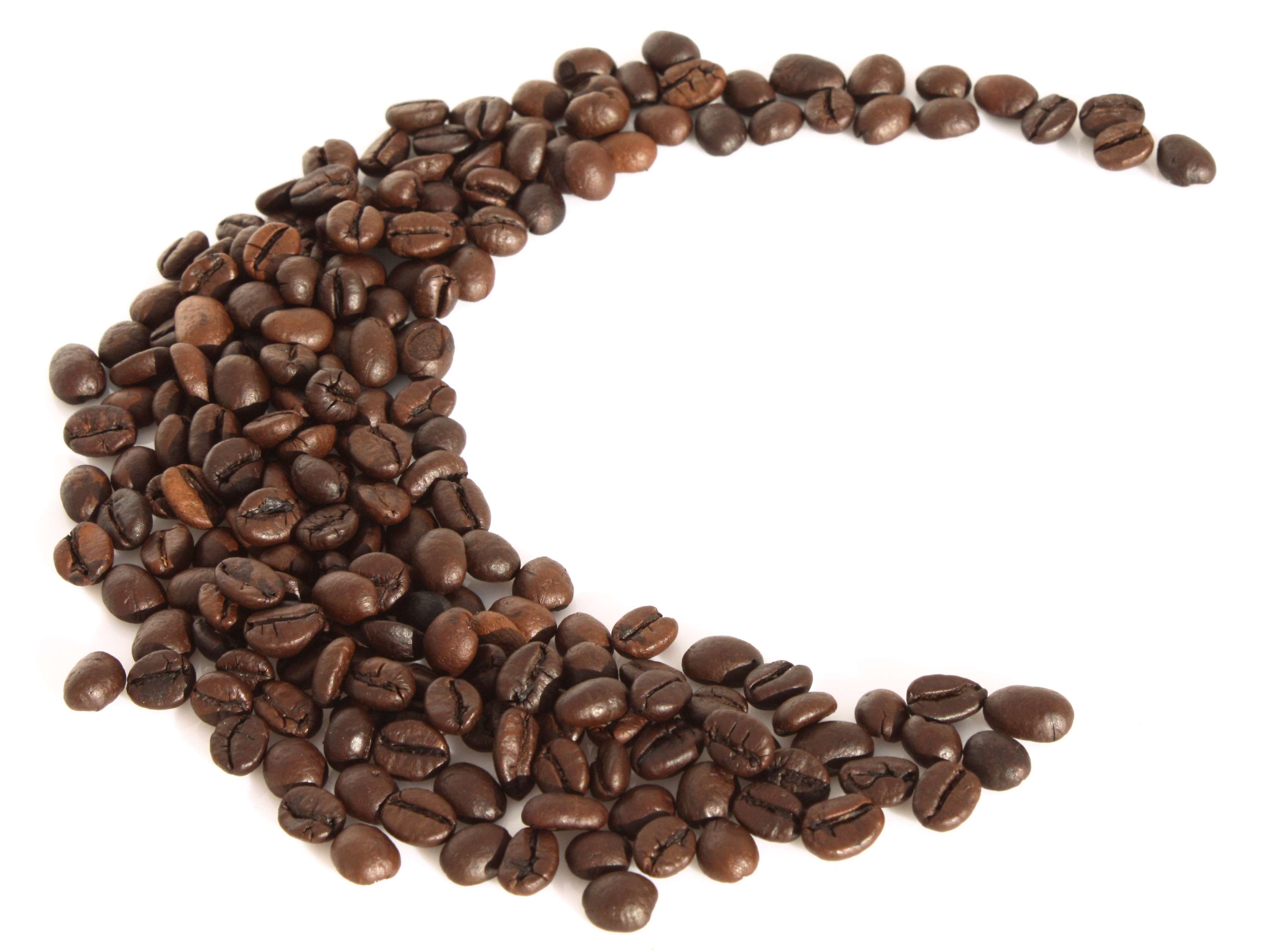 Coffee beans arranged in a crescent shape HD Wallpaper