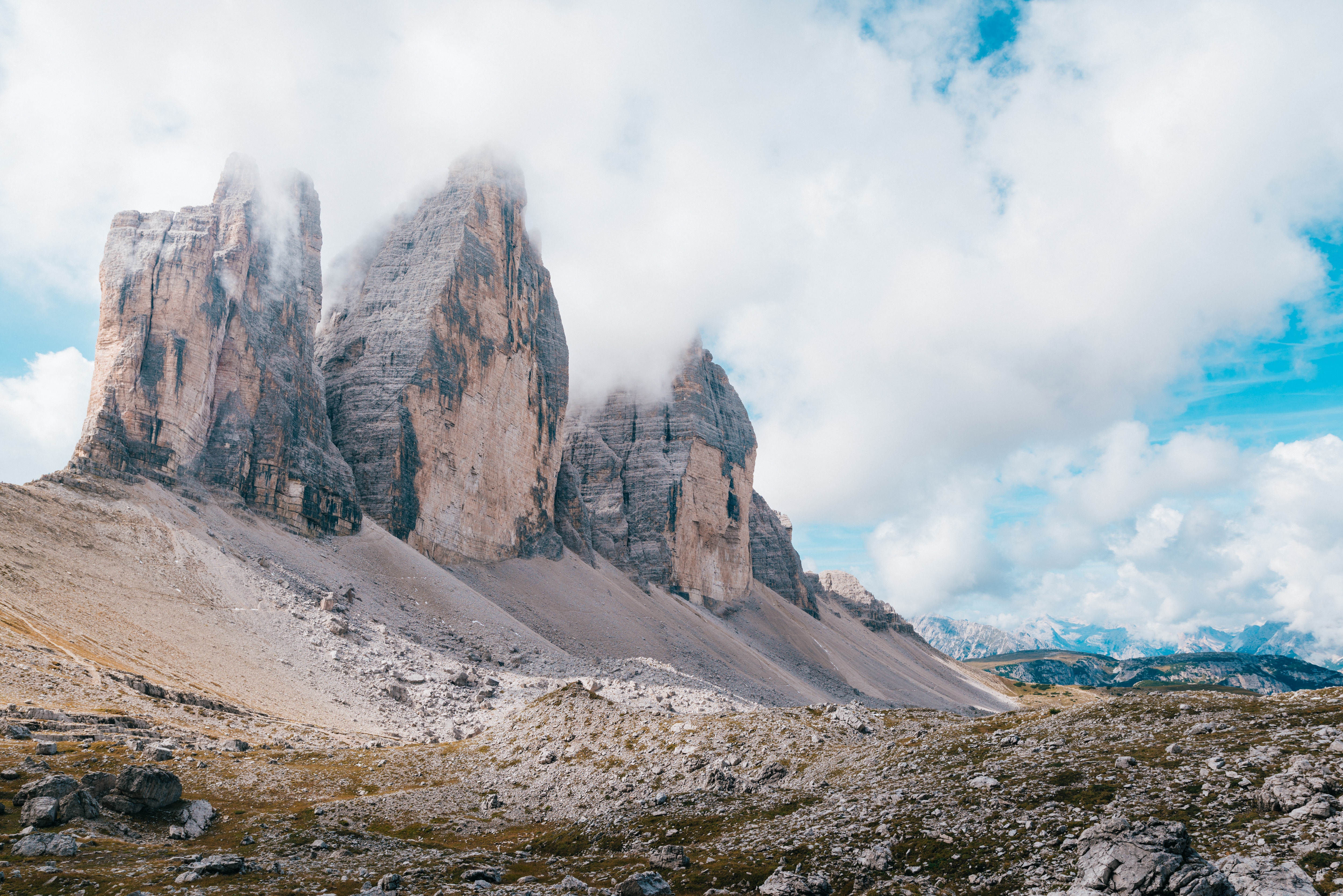 Tre Cime di Lavaredo mountains in South Tyrol, Italy HD Wallpaper