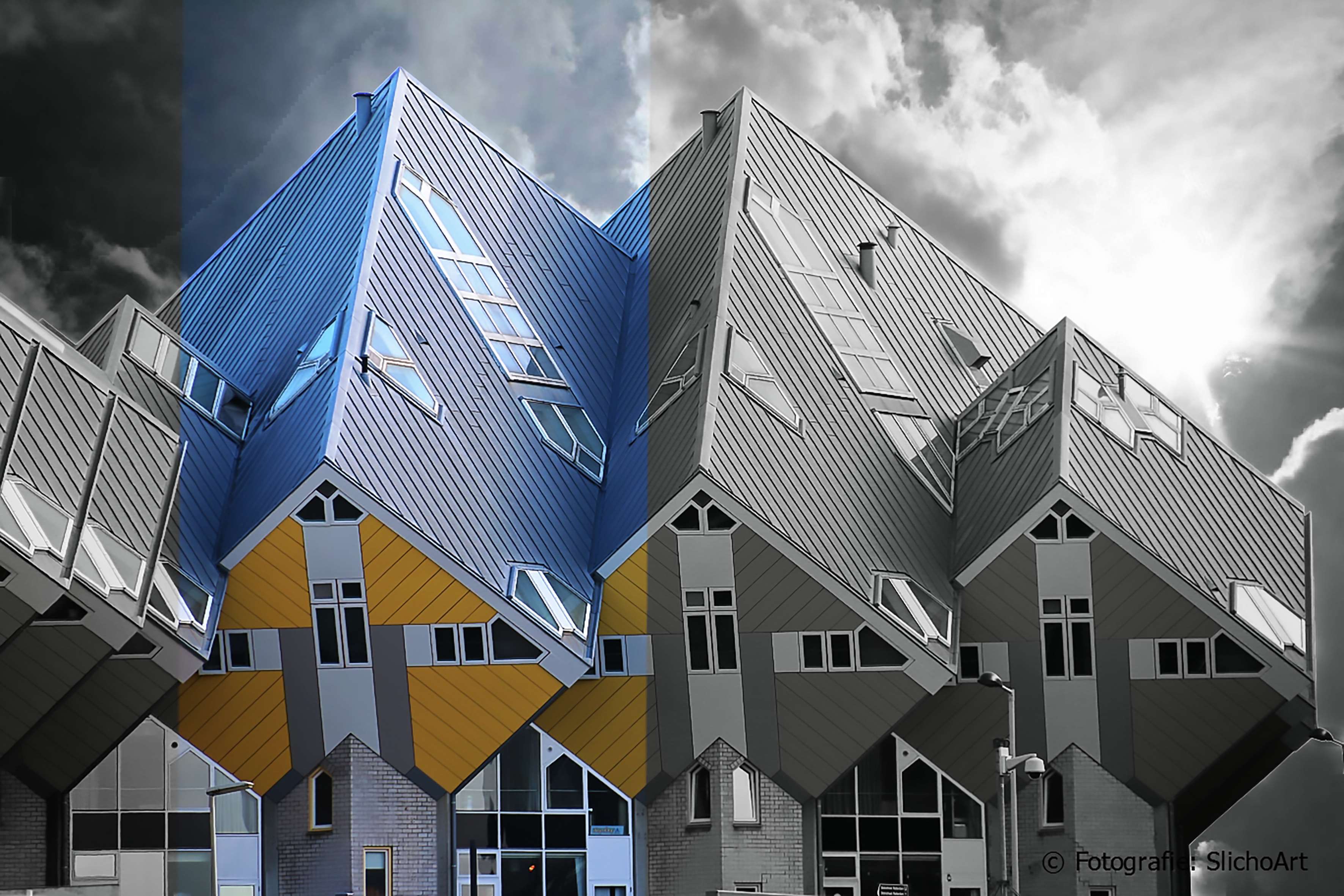 Cube Houses in Rotterdam, Partially Colorized HD Wallpaper
