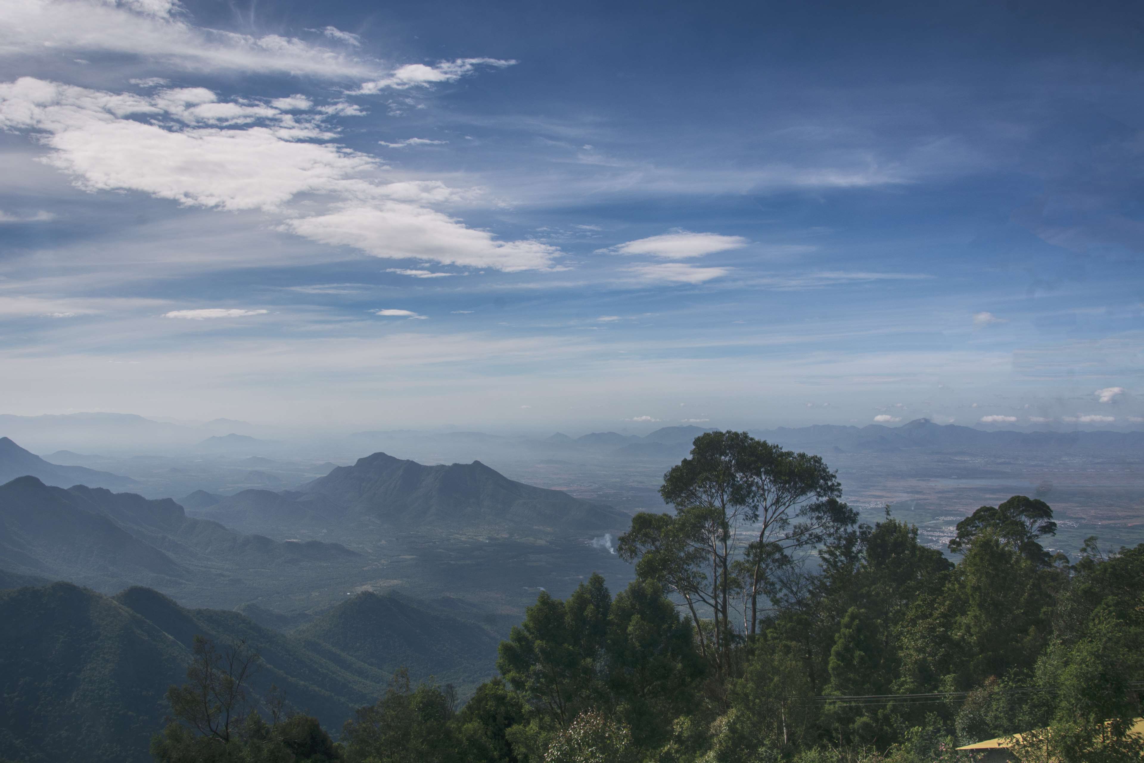 Misty Mountains Landscape with Trees and Sky HD Wallpaper