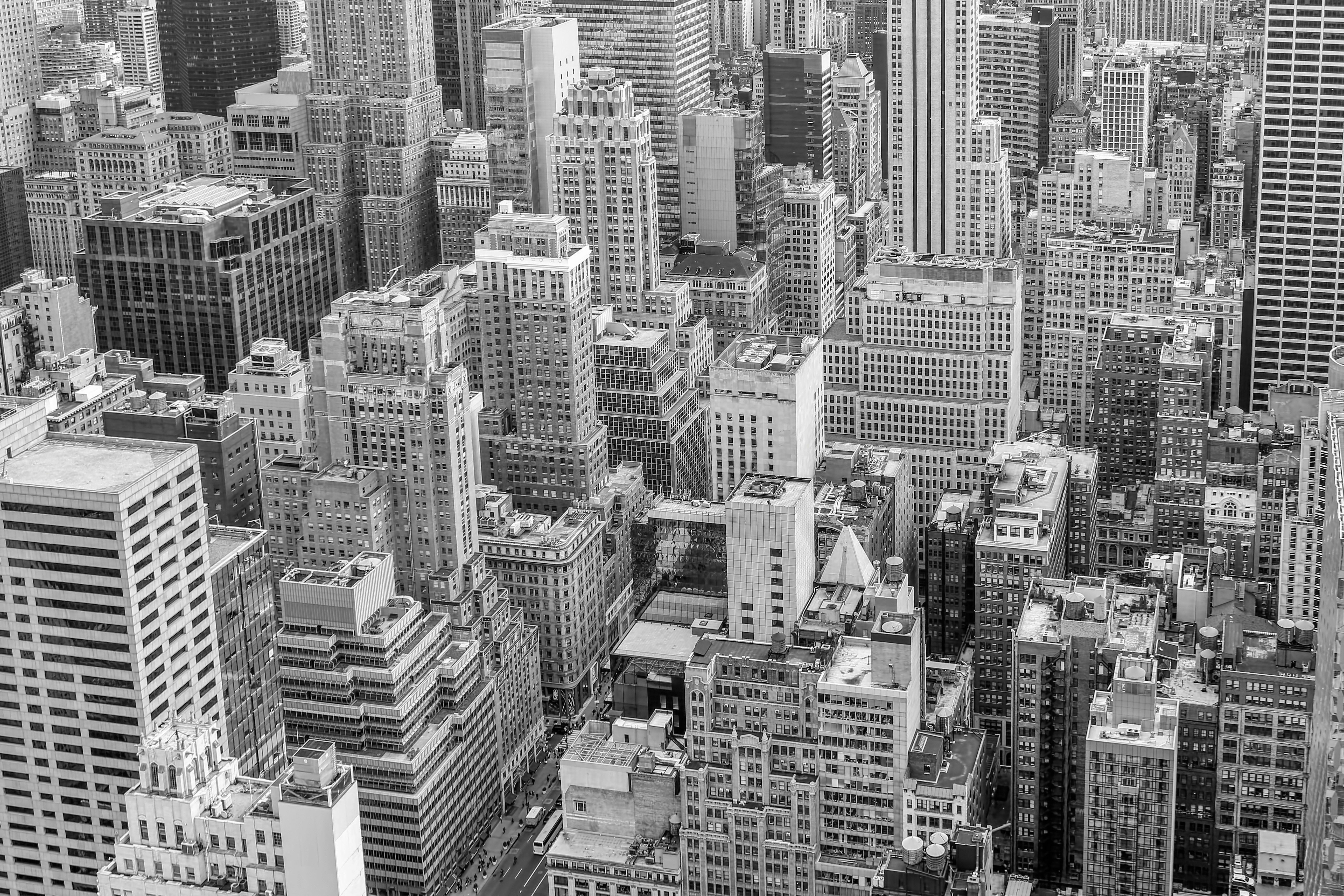 Black and white aerial view of New York City skyscrapers HD Wallpaper