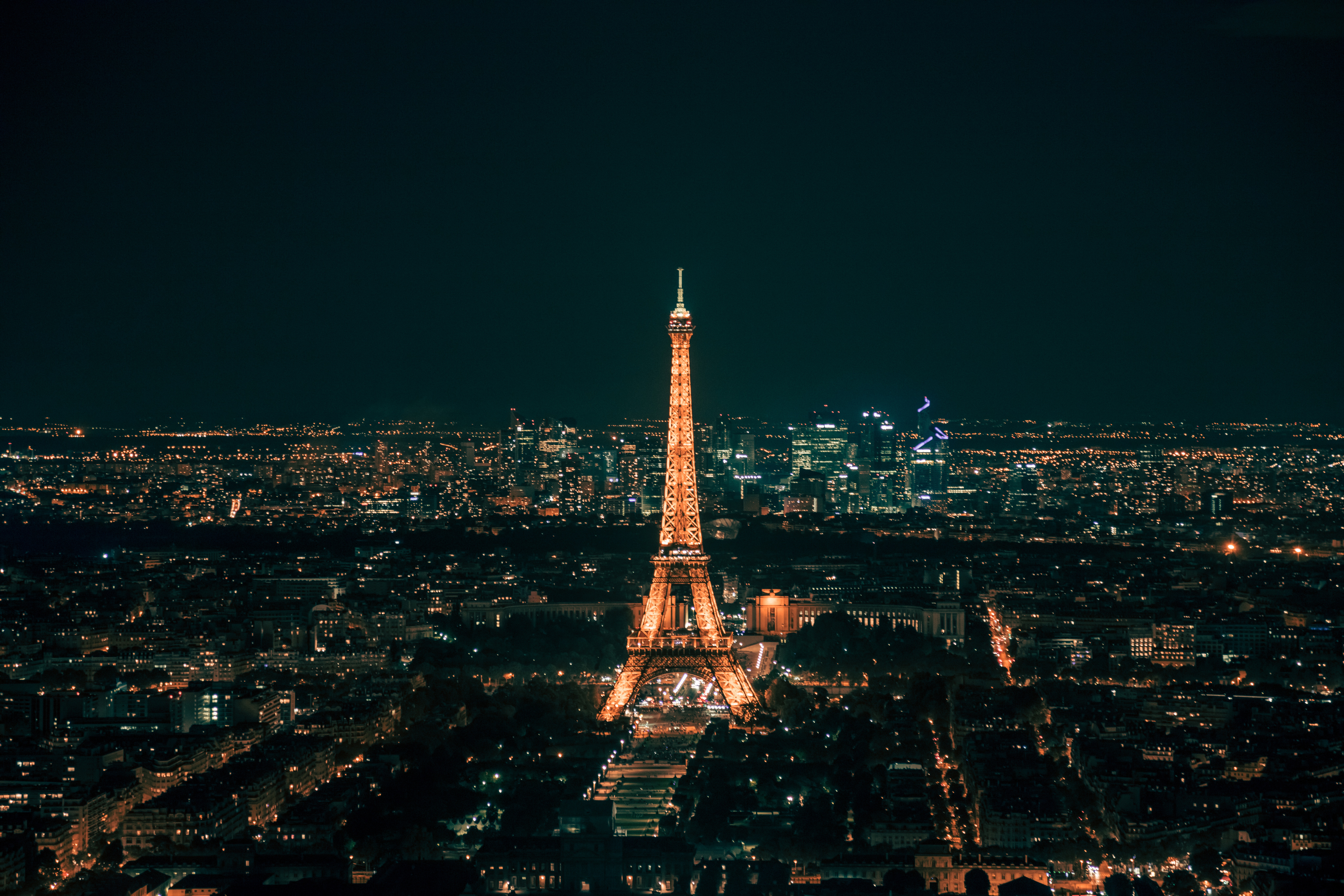 Illuminated Eiffel Tower and Paris Cityscape at Night HD Wallpaper