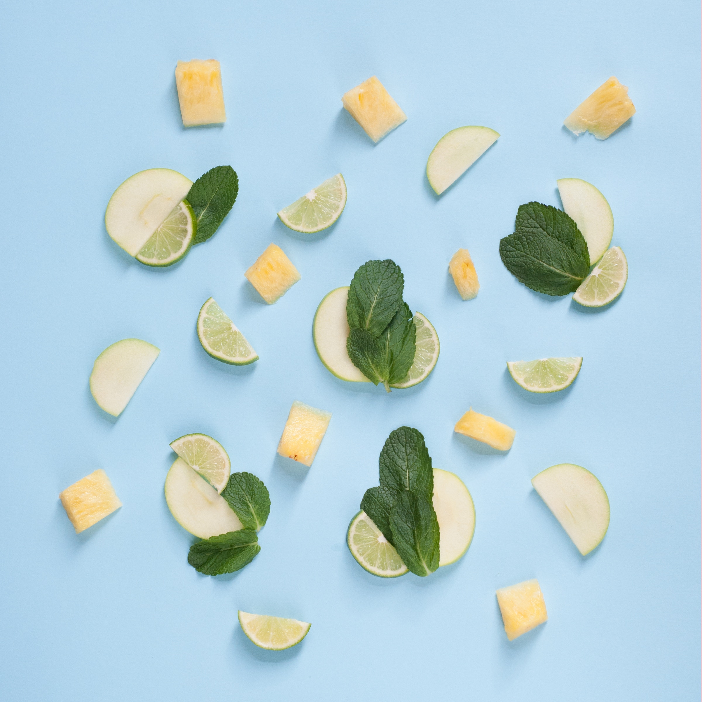 Pineapple, Lime, Apple Slices, and Mint Leaves HD Wallpaper
