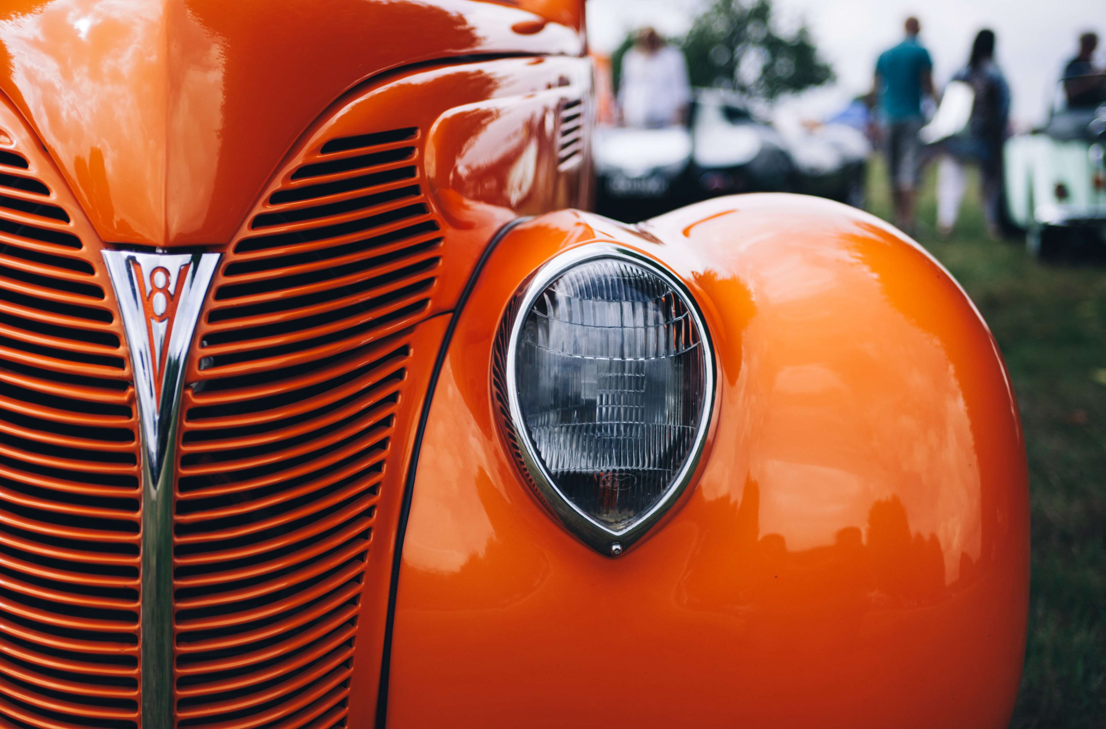Close up of a vintage orange hot rod car HD Wallpaper