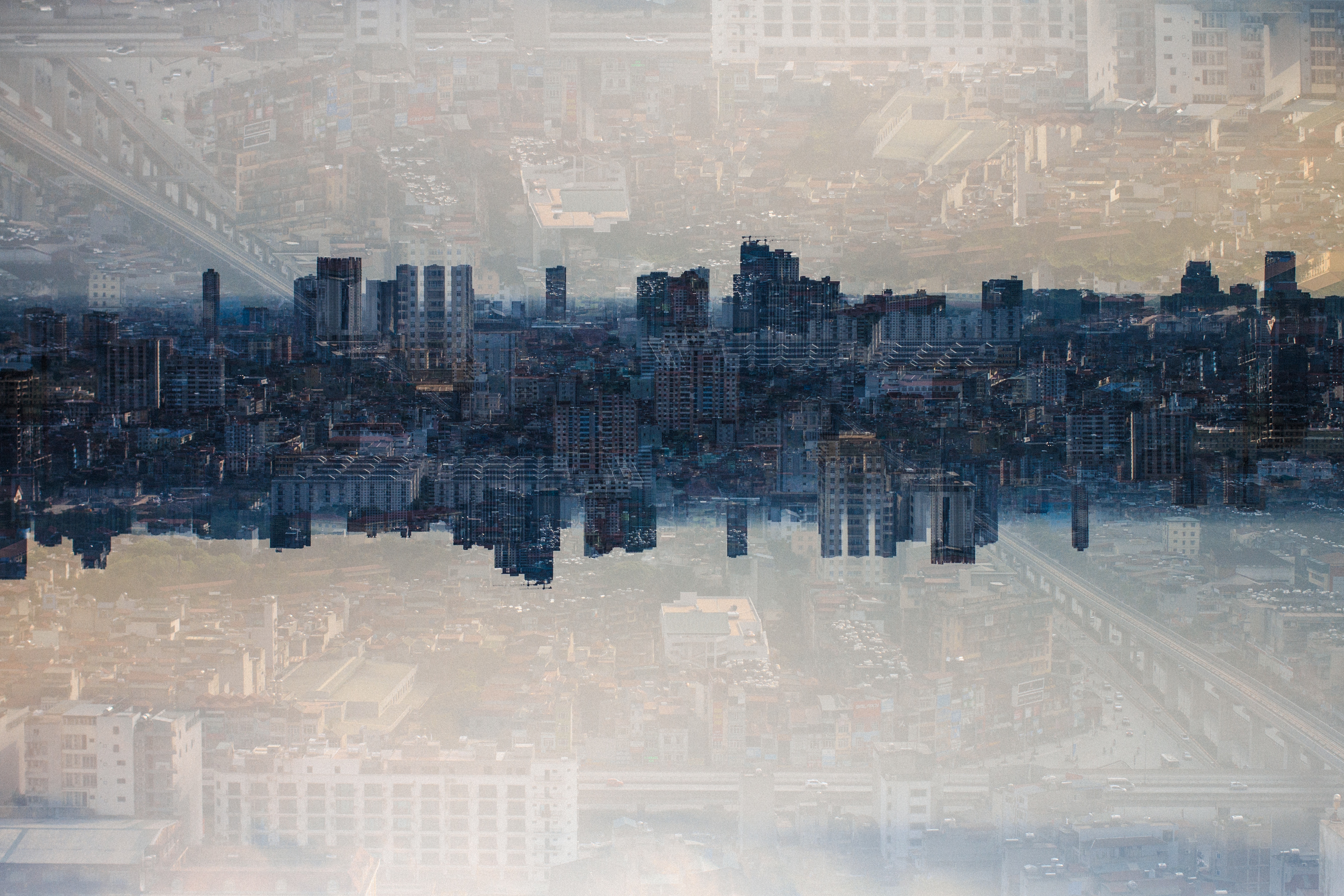Abstract Upside Down Cityscape with Skyscrapers HD Wallpaper