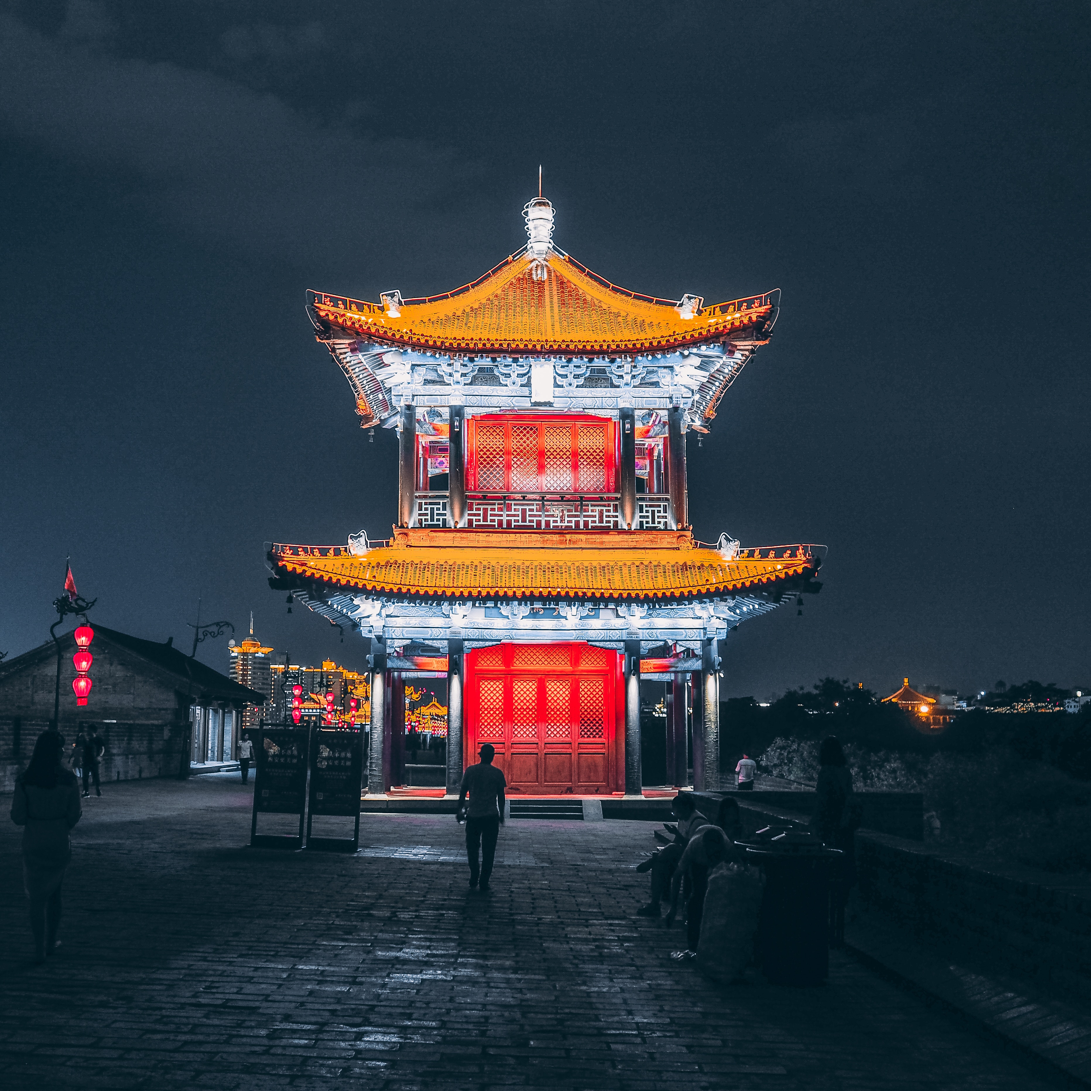 Traditional Chinese Pagoda Building at Night HD Wallpaper