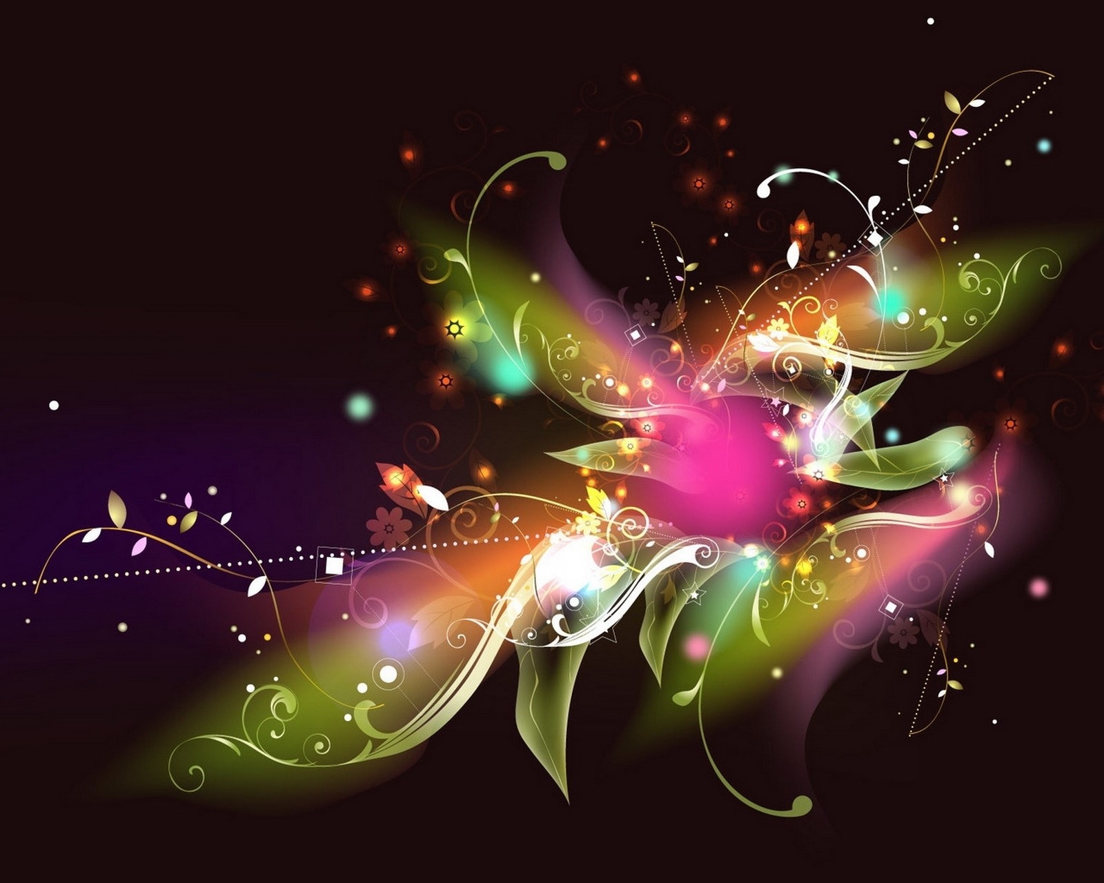 Vibrant Abstract Floral Design with Glowing Accents HD Wallpaper