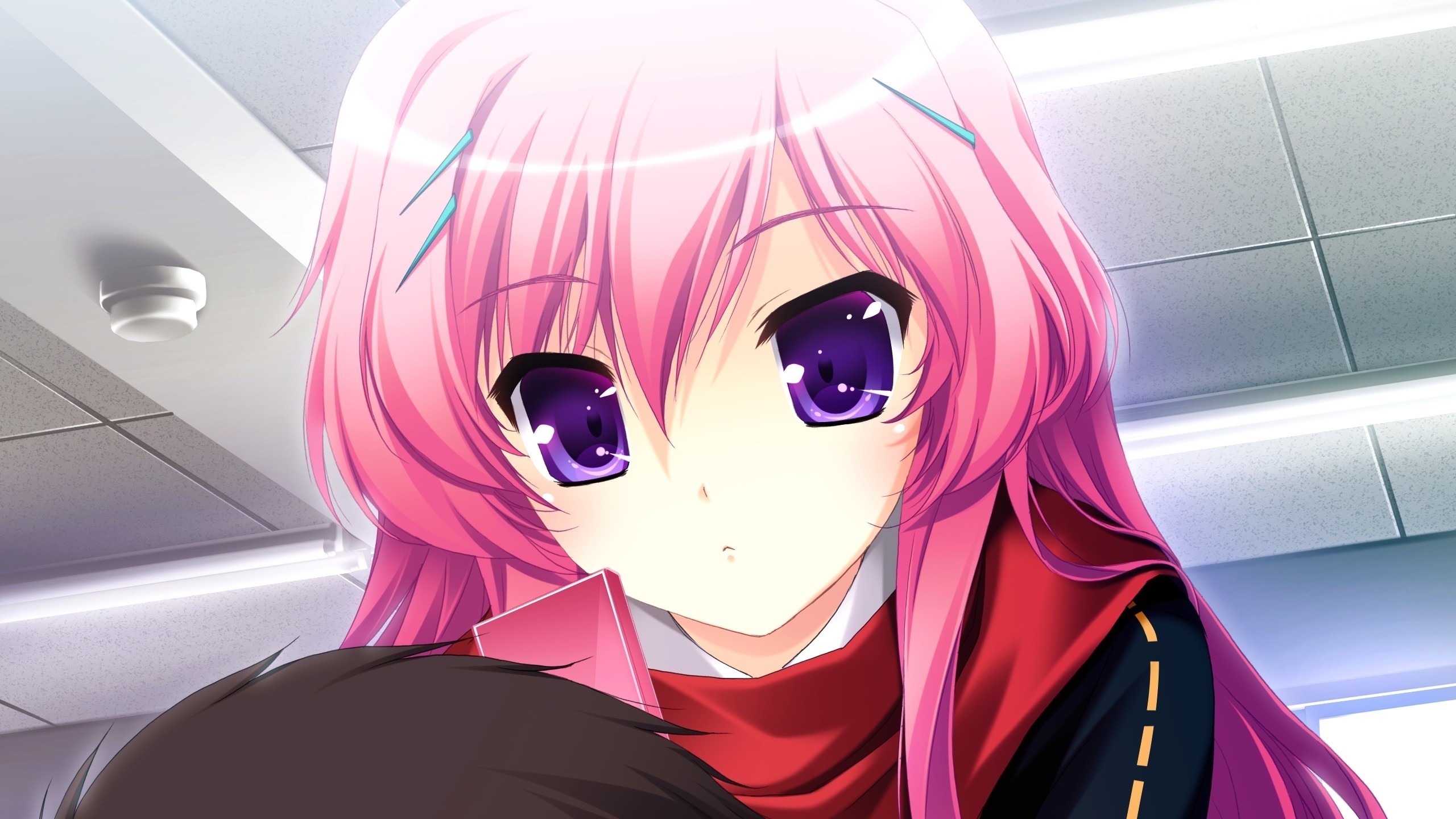Anime girl with pink hair and purple eyes HD Wallpaper