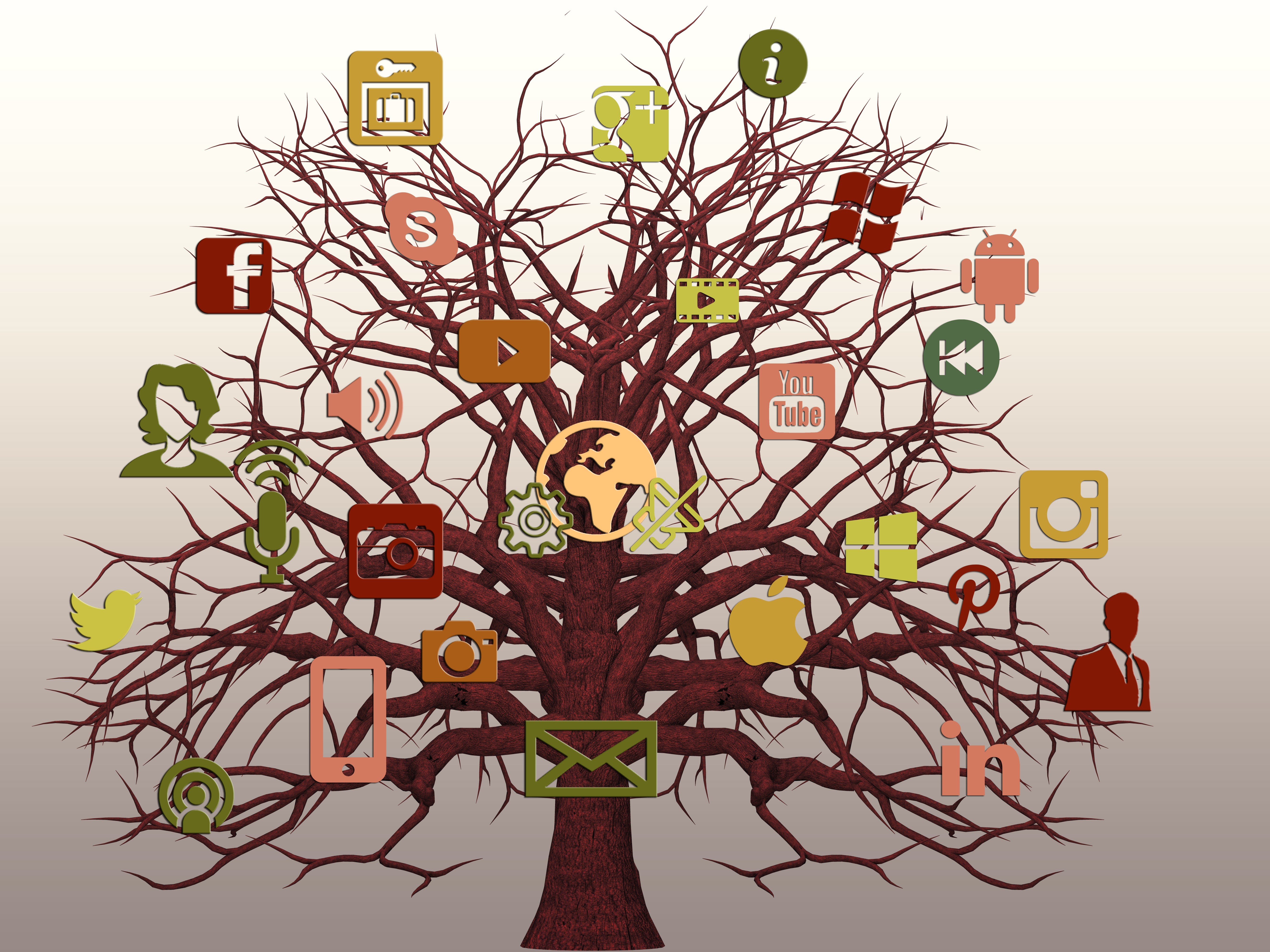 Social media icons on a tree HD Wallpaper