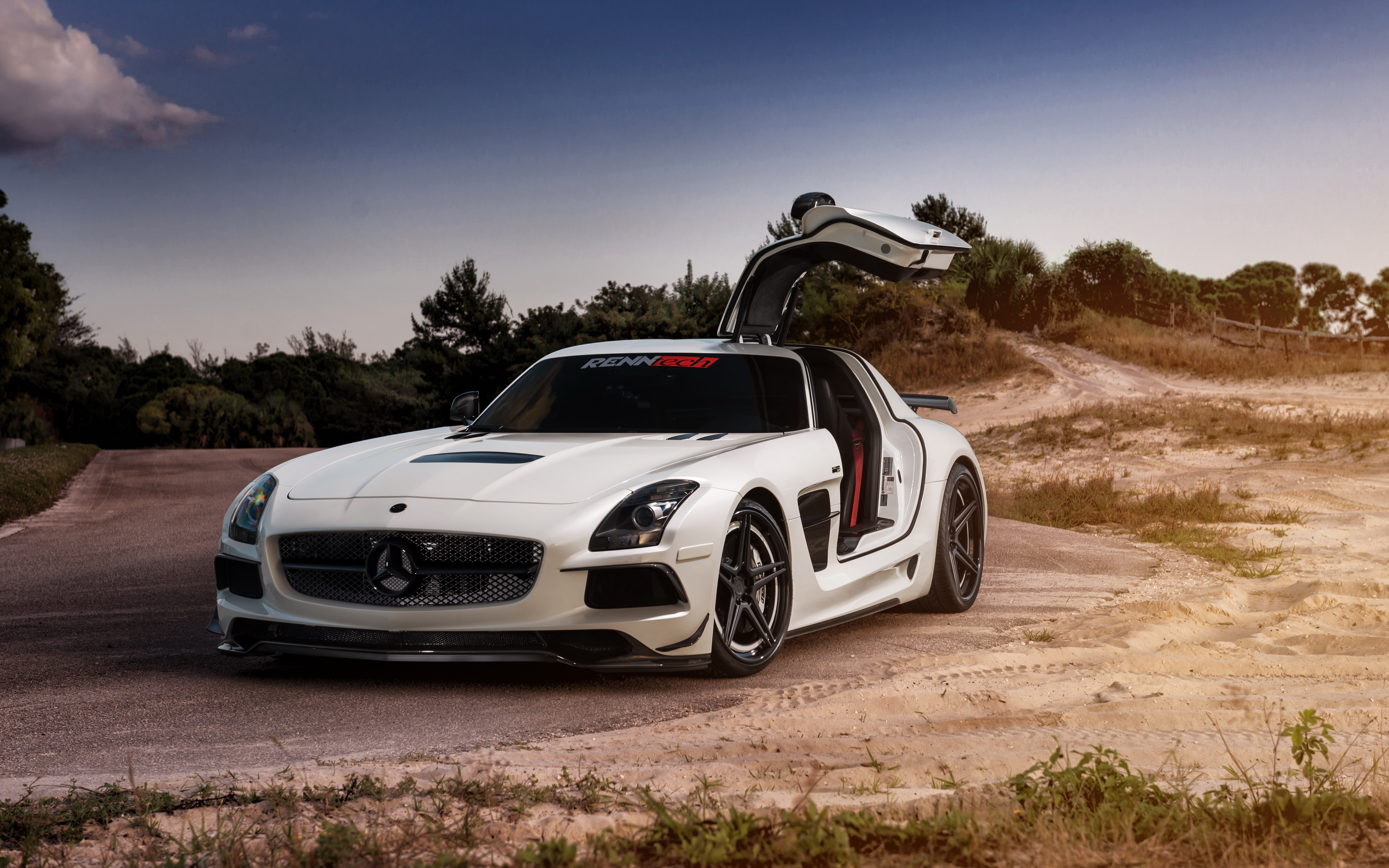 White Mercedes SLS Black Series by Renntech HD Wallpaper