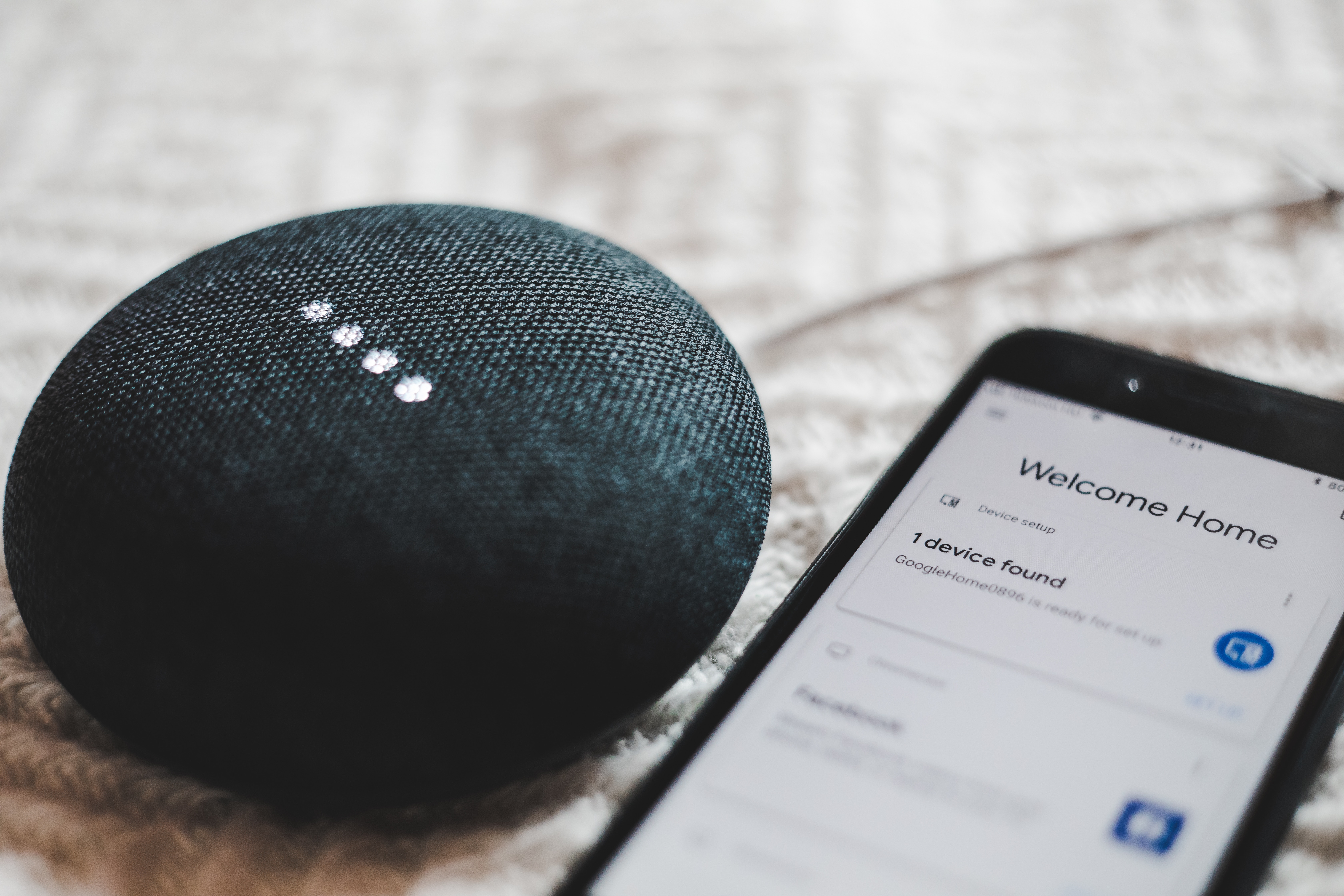 Smart Home Speaker and Smartphone Setup HD Wallpaper