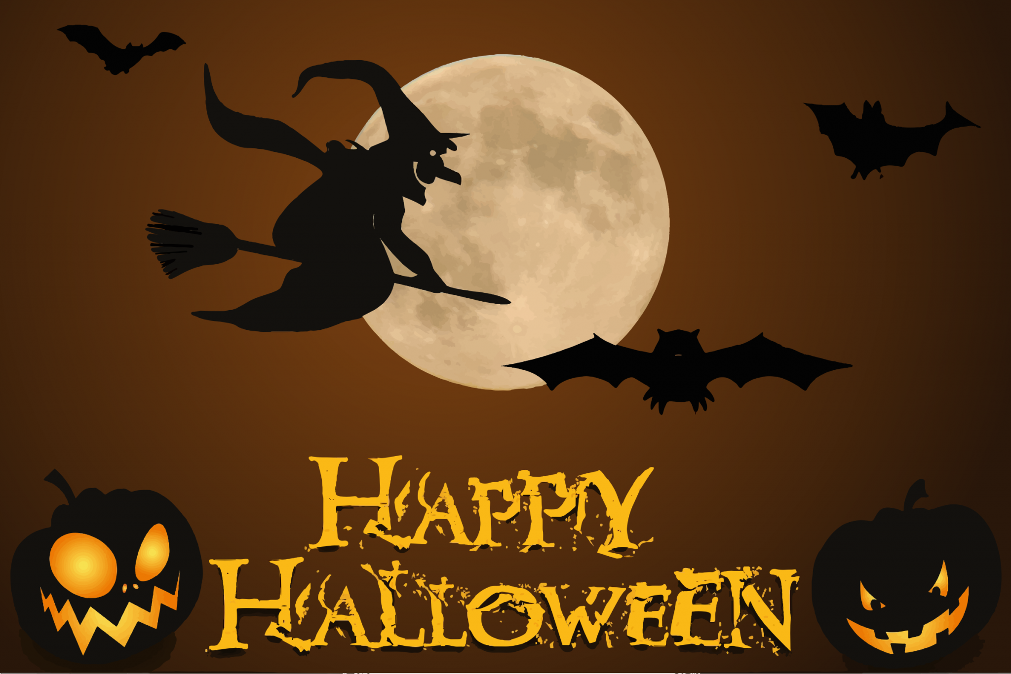 Happy Halloween Witch and Pumpkins Background HD Wallpaper