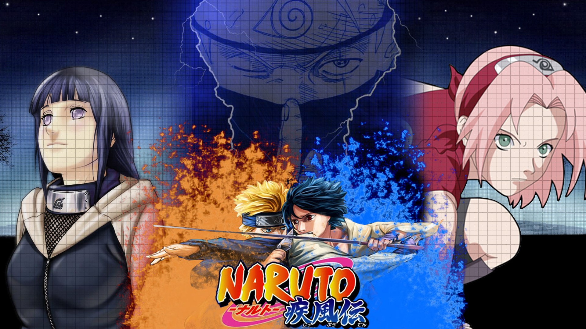 Naruto characters Hinata, Sakura, Naruto, and Sasuke HD Wallpaper