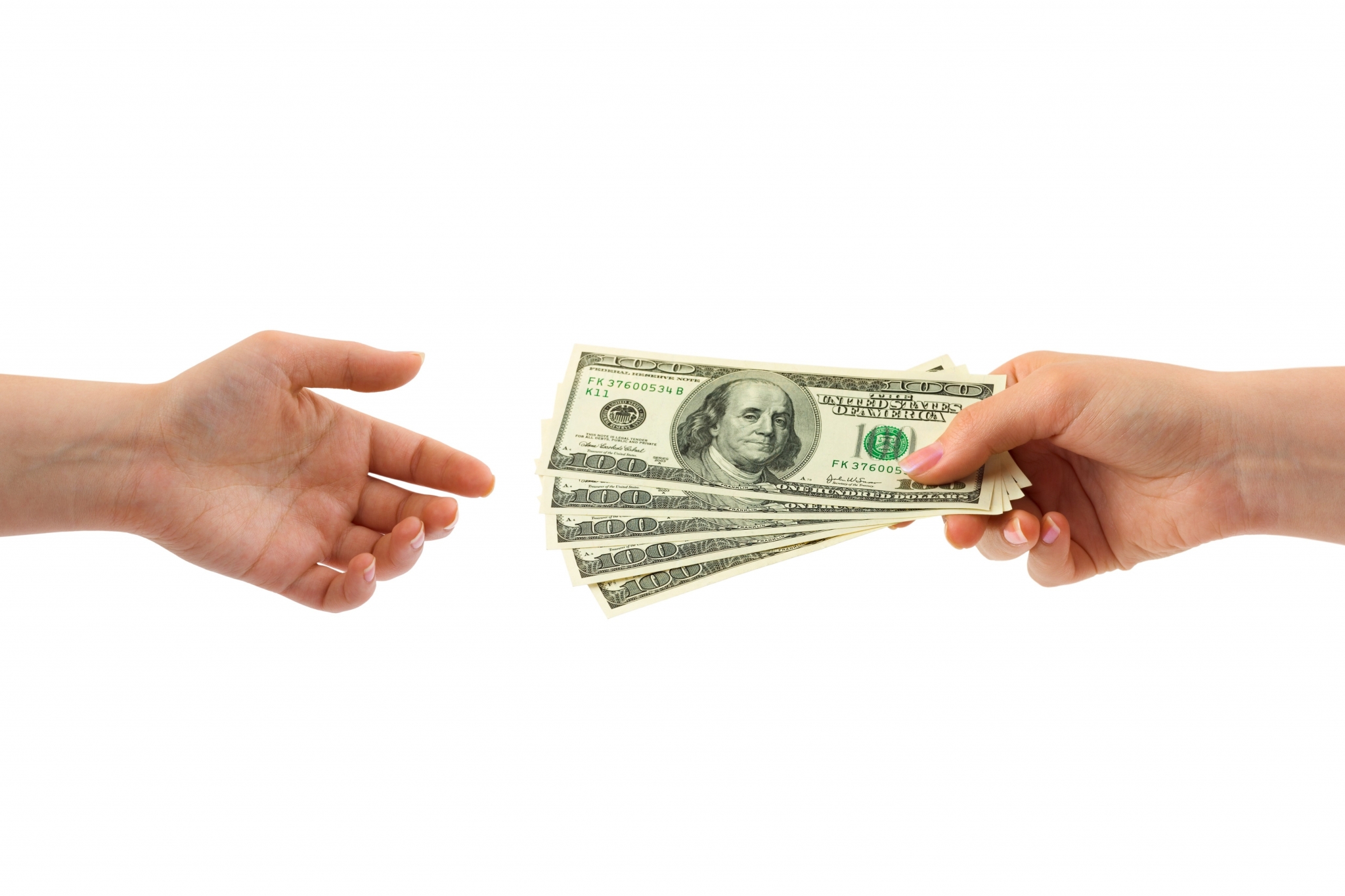 Hands exchanging one hundred dollar bills HD Wallpaper