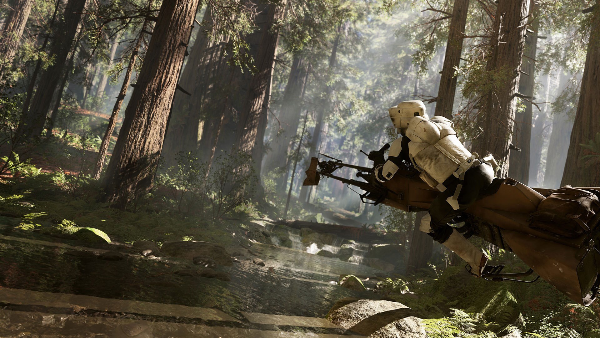 Star Wars Scout Trooper Riding Speeder Bike HD Wallpaper