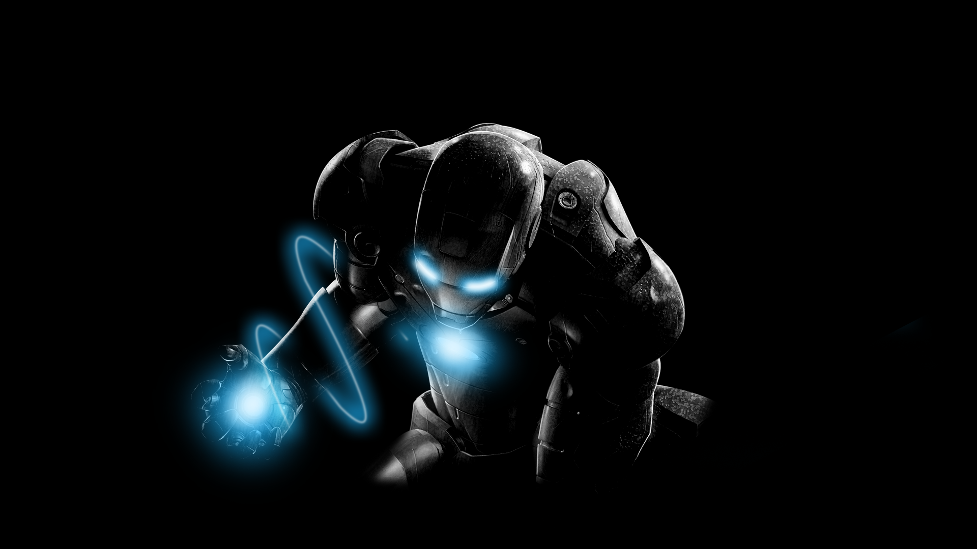 Iron Man in dark suit with blue energy HD Wallpaper