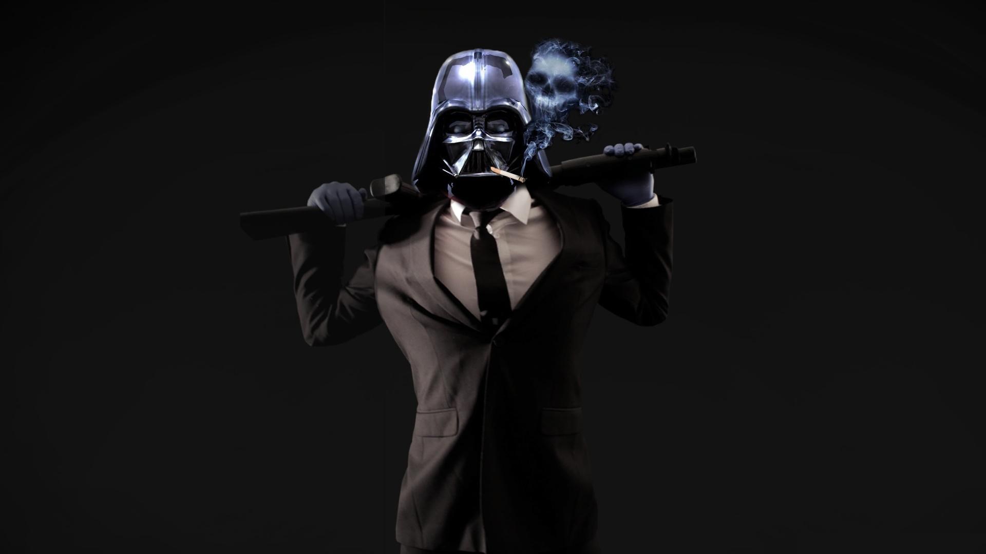 Darth Vader in a suit holding a rifle HD Wallpaper