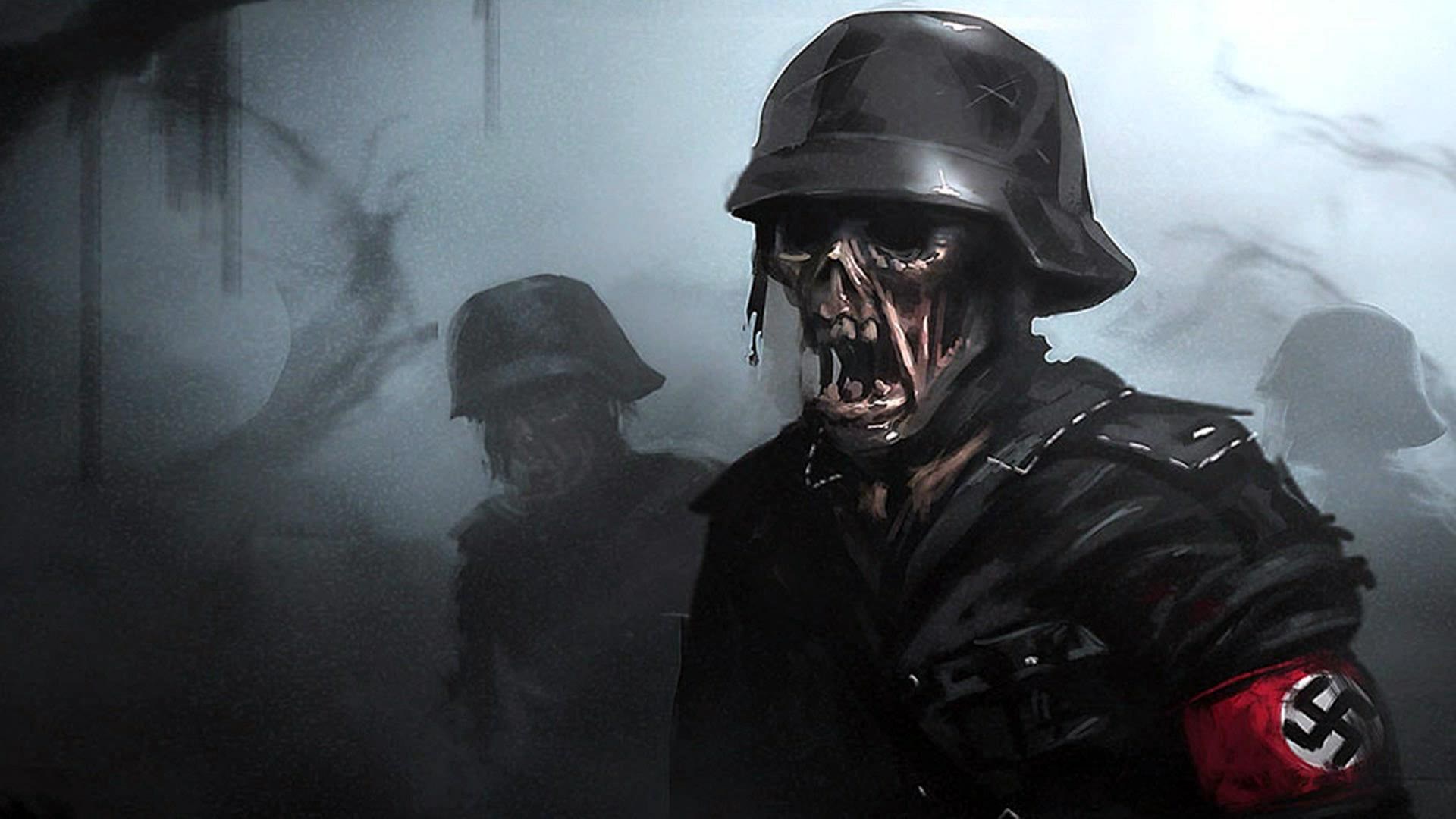 Zombie Soldiers in Dark Foggy Battlefield HD Wallpaper