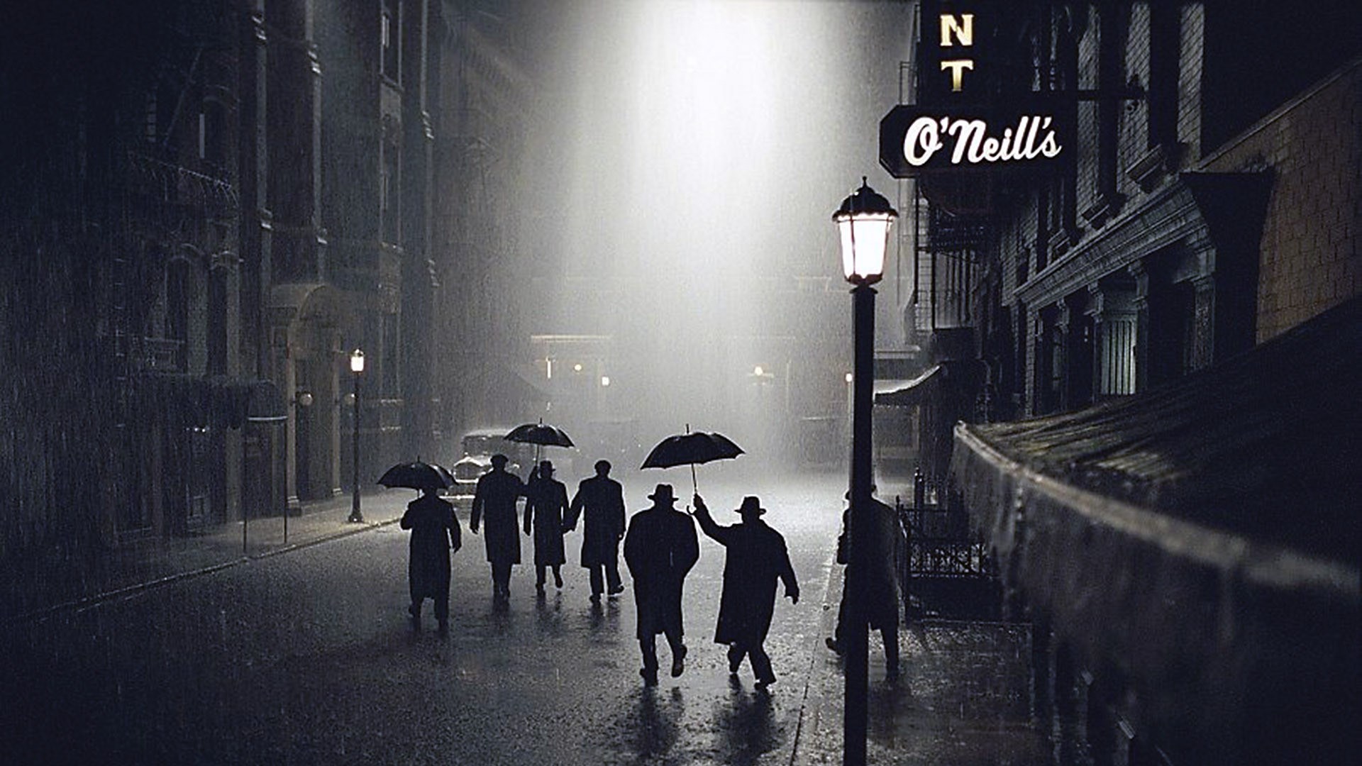 Gangsters walking in the rain at night HD Wallpaper
