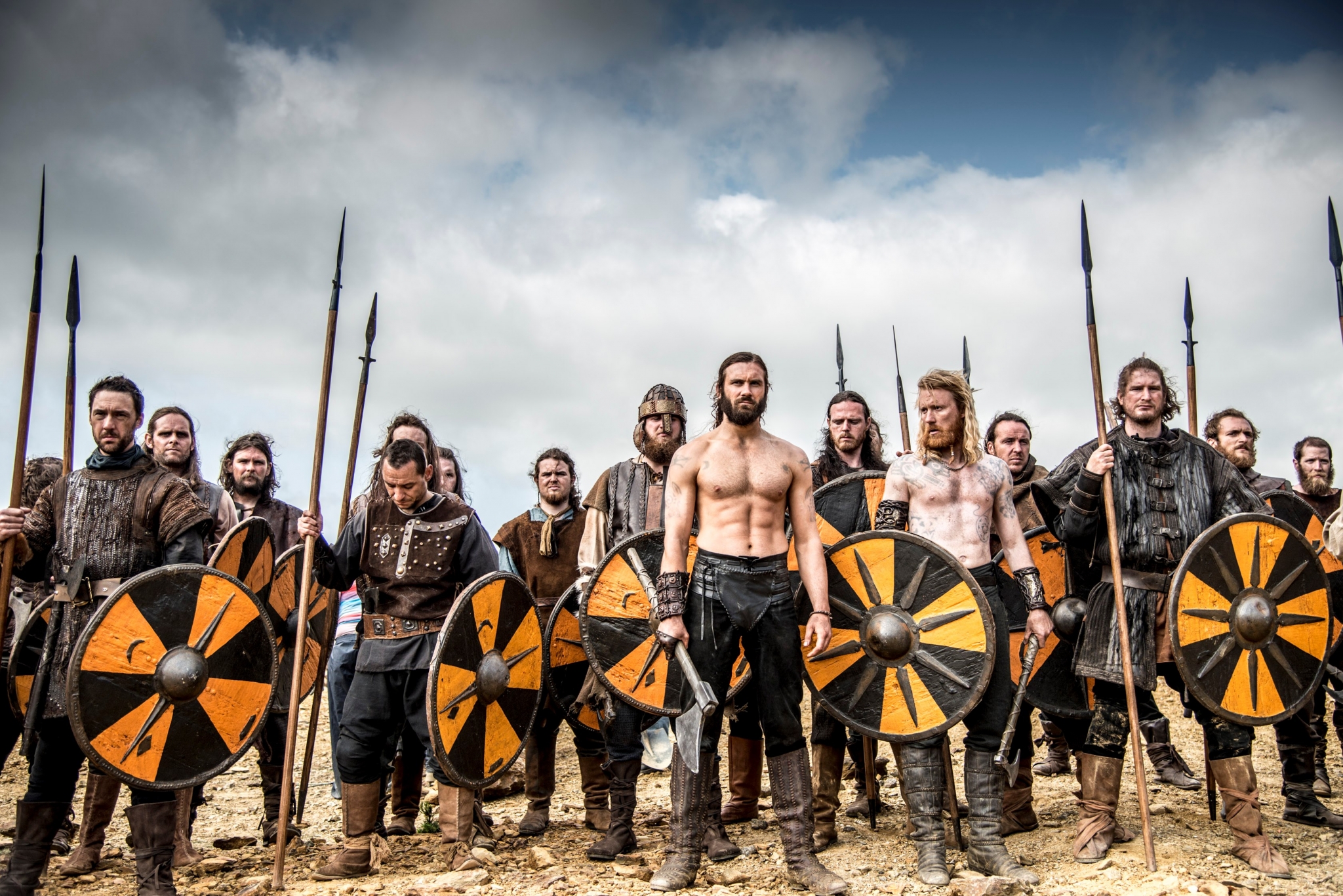Vikings warriors with shields and spears HD Wallpaper
